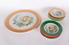 1970s Set of Twelve Laure Japy Decorative Plates with Cheese and Fruit Patterns
