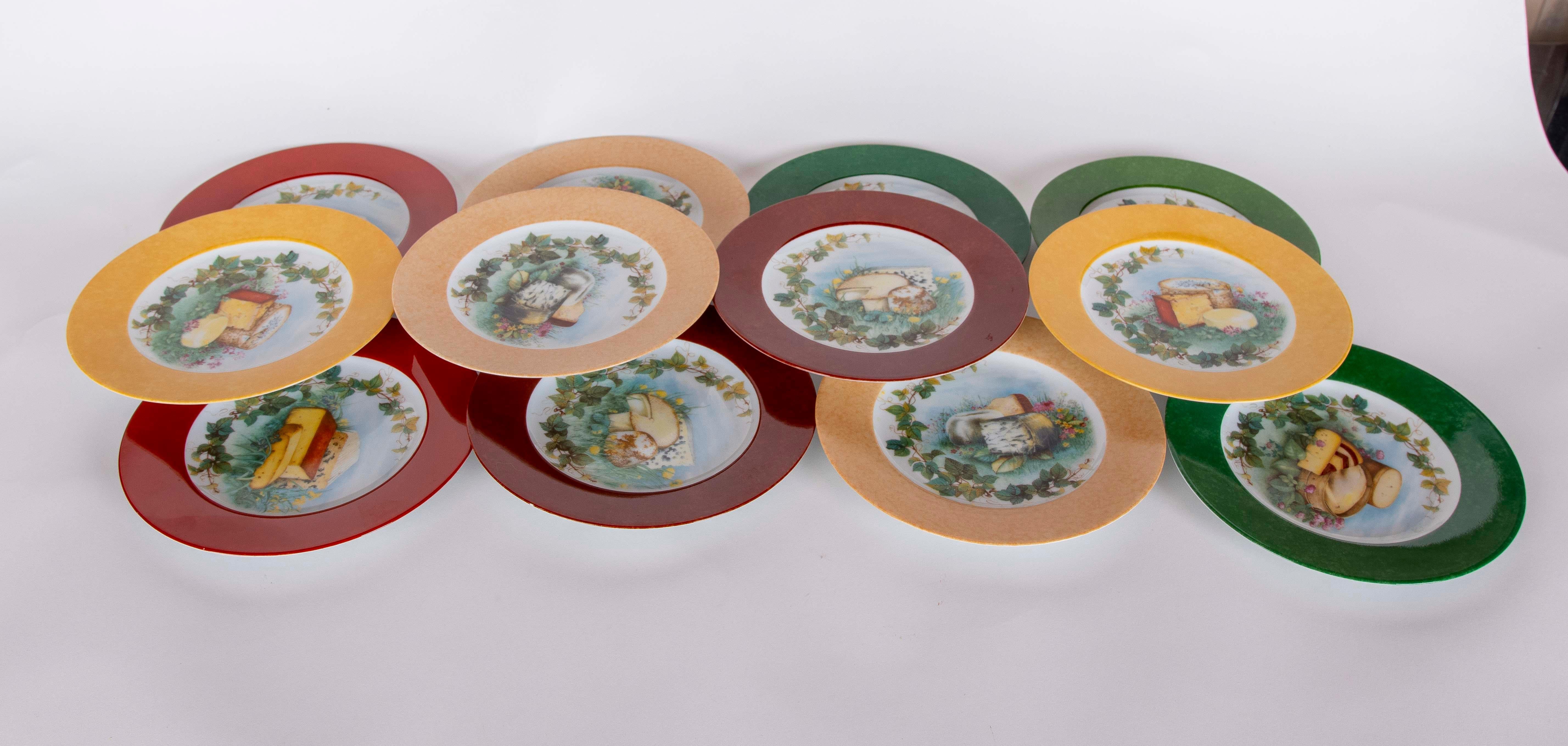 1970s Set of Twelve Laure Japy Decorative Plates with Cheese and Fruit Patterns For Sale 2