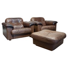 1970s Set of Two De Sede DS101 Chairs and Ottoman , Switzerland