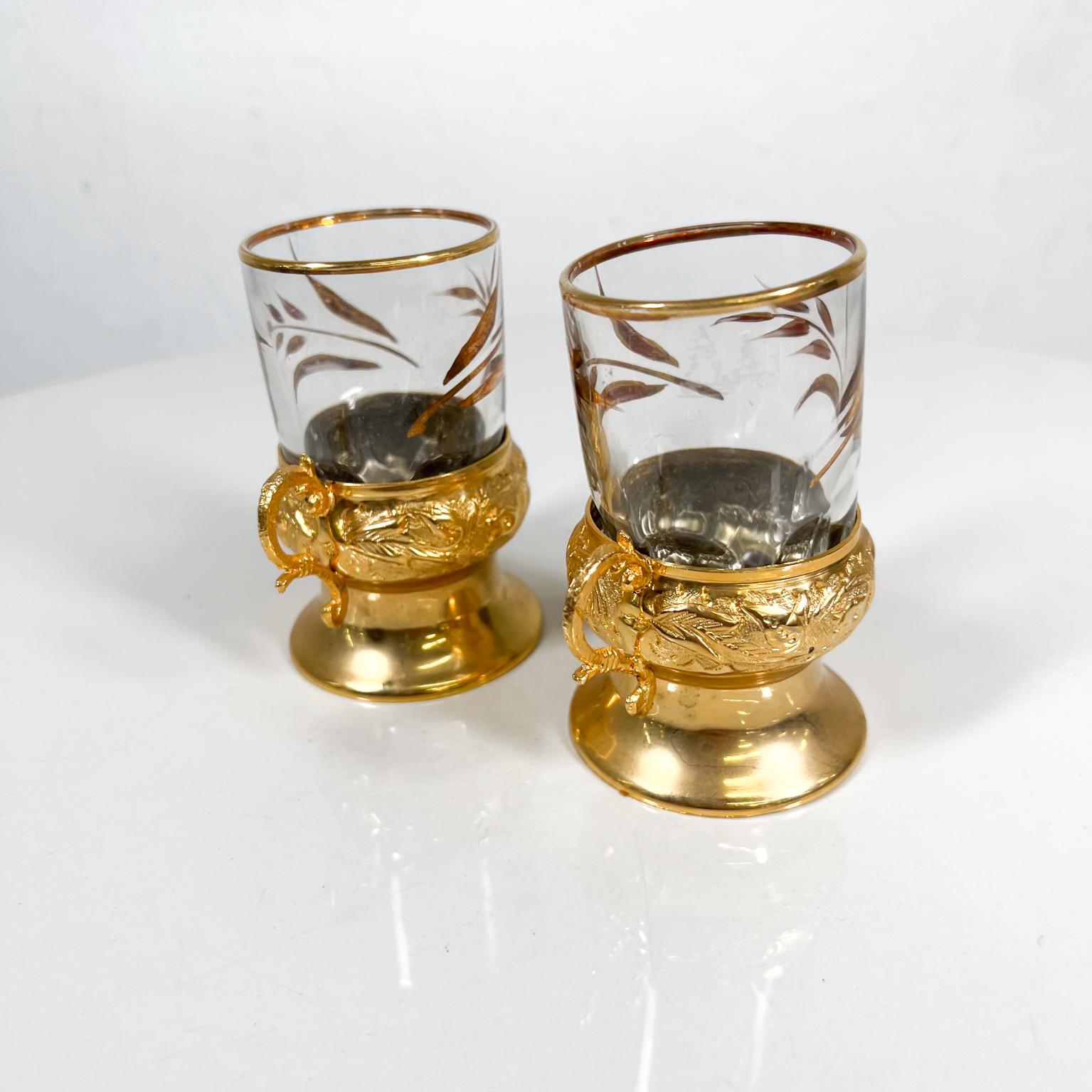 Late 20th Century 1970s Set of Two Fancy Gold Leaf Glass Demitasse Turkish Tea Mugs Arcoroc France