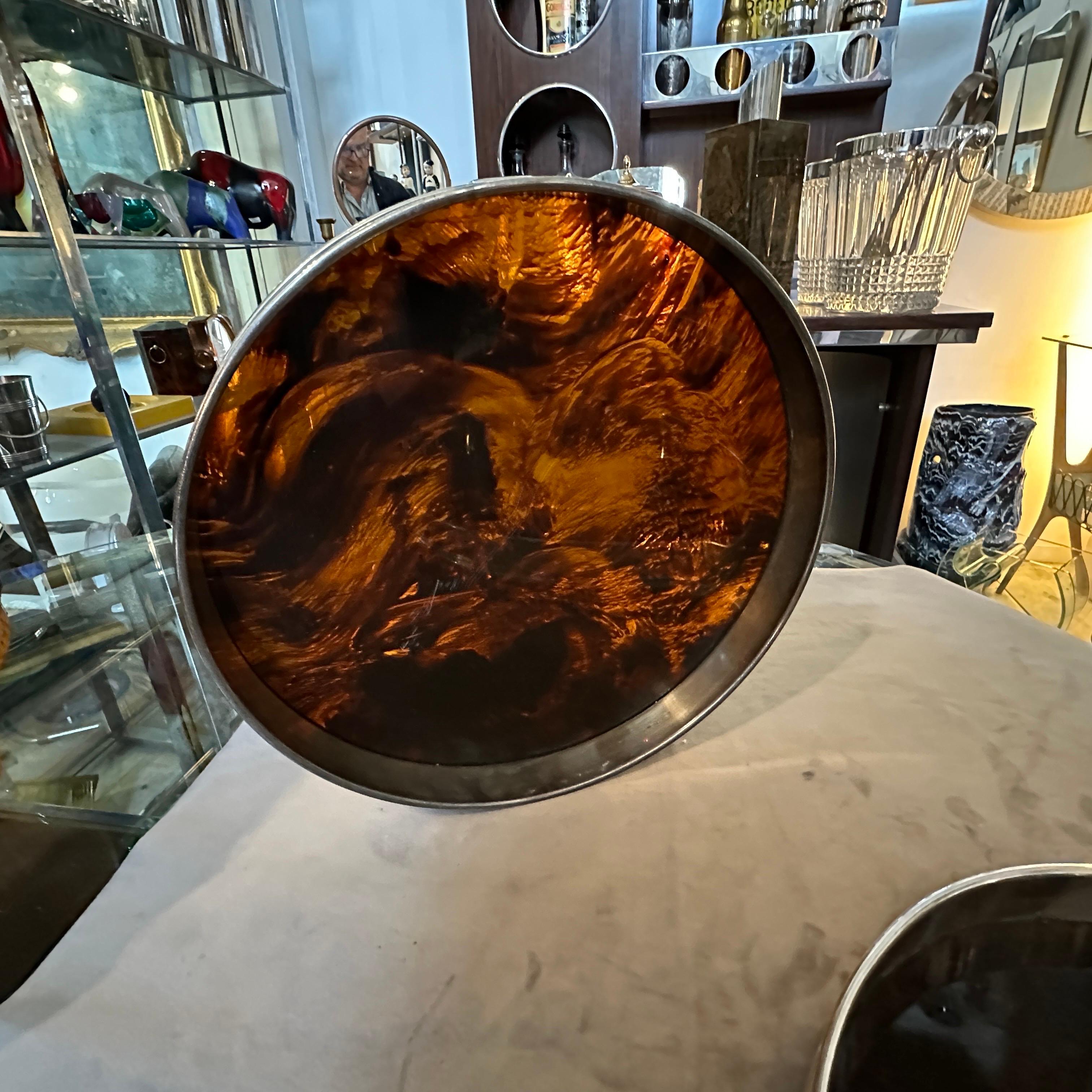 1970er Set aus zwei schildpattähnlichen Lucit- und silberplattierten Metall-Besteckschalen im Zustand „Hervorragend“ im Angebot in Aci Castello, IT