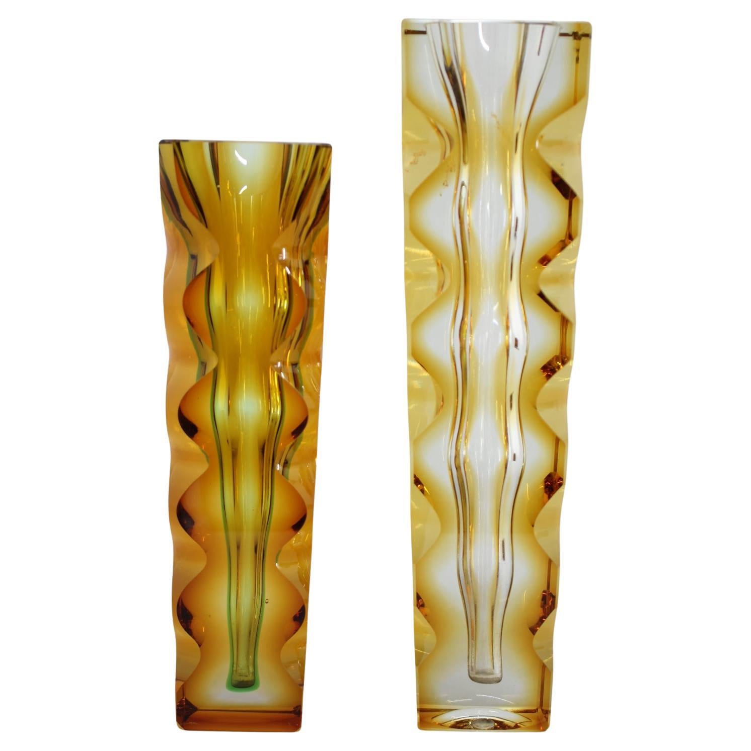 1970s Set of Two Glass Design Vases by Oldrich Lipsky, Czechoslovakia For Sale