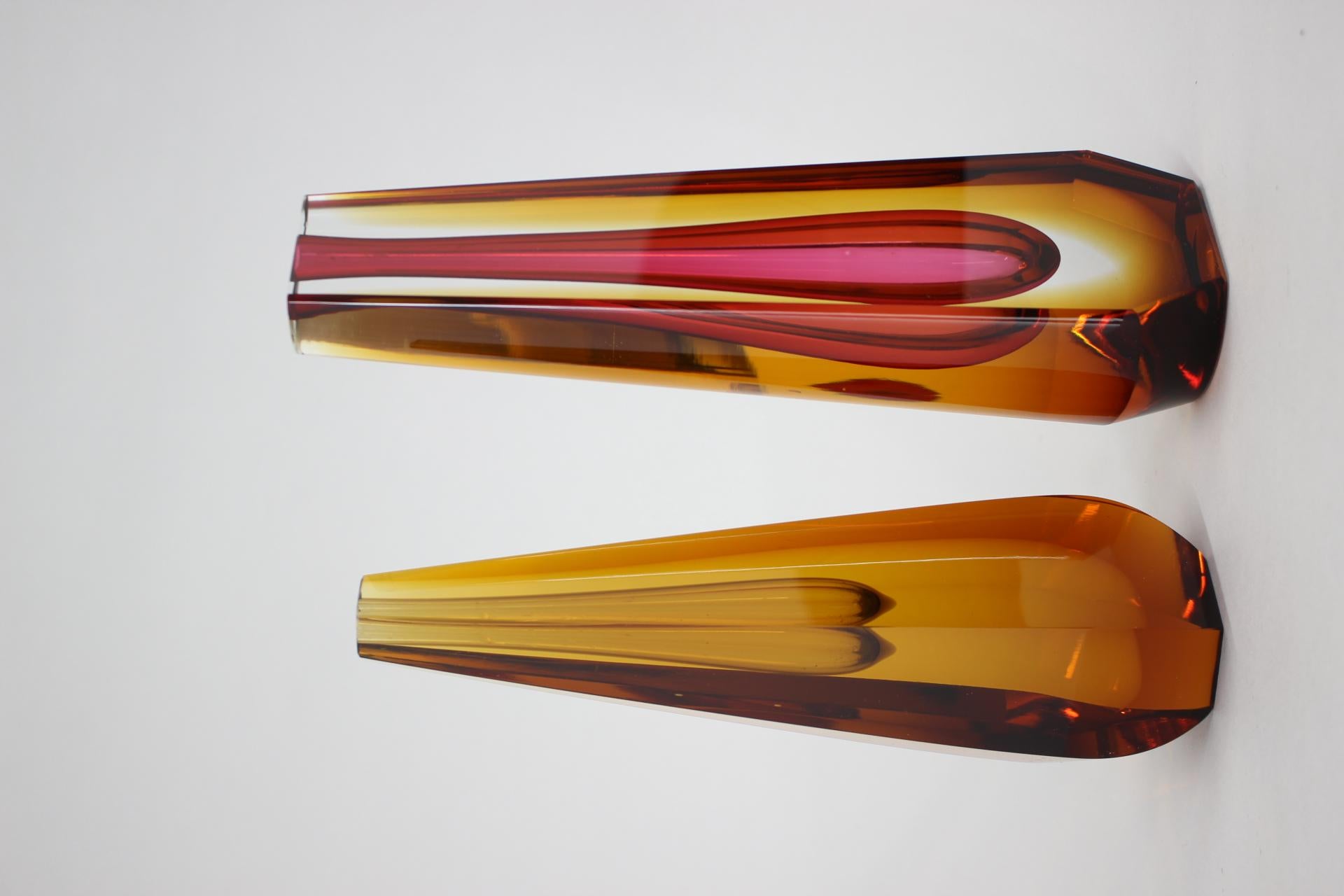 Mid-Century Modern 1970s, Set of Two Glass Design Vases by Pavel Hlava, Czechoslovakia