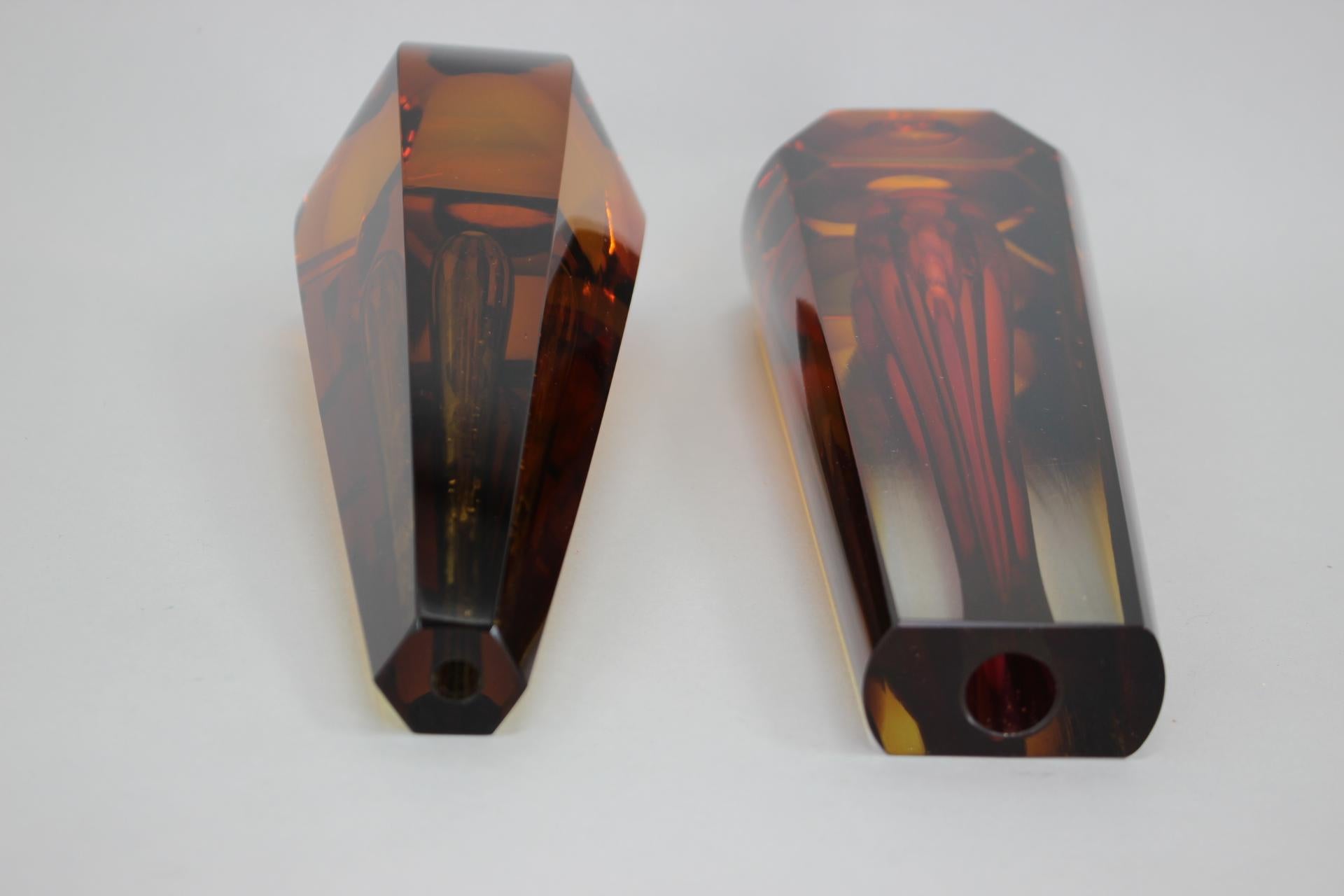 Art Glass 1970s, Set of Two Glass Design Vases by Pavel Hlava, Czechoslovakia