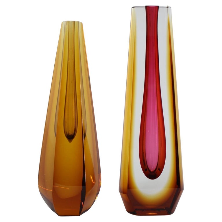 1970s, Set of Two Glass Design Vases by Pavel Hlava, Czechoslovakia For