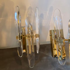 1970s Set of Two Iconic Glass and Brass Italian Wall Sconces by Gaetano Sciolari