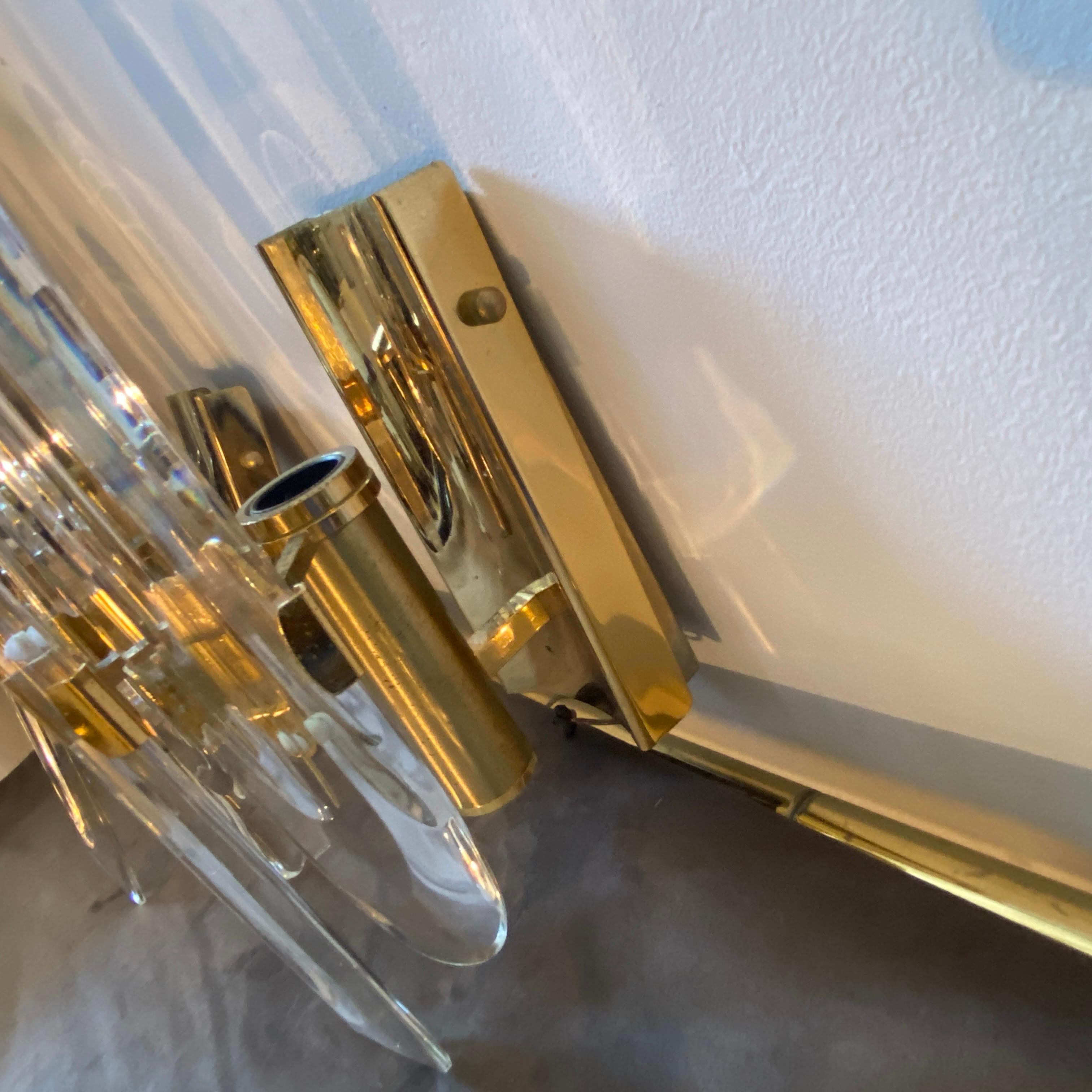 1970s Set of Two Iconic Glass and Brass Italian Wall Sconces by Gaetano Sciolari 1