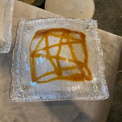 Two 1970s Mazzega Space Age Orange and White Murano Glass SquareWall Sconces