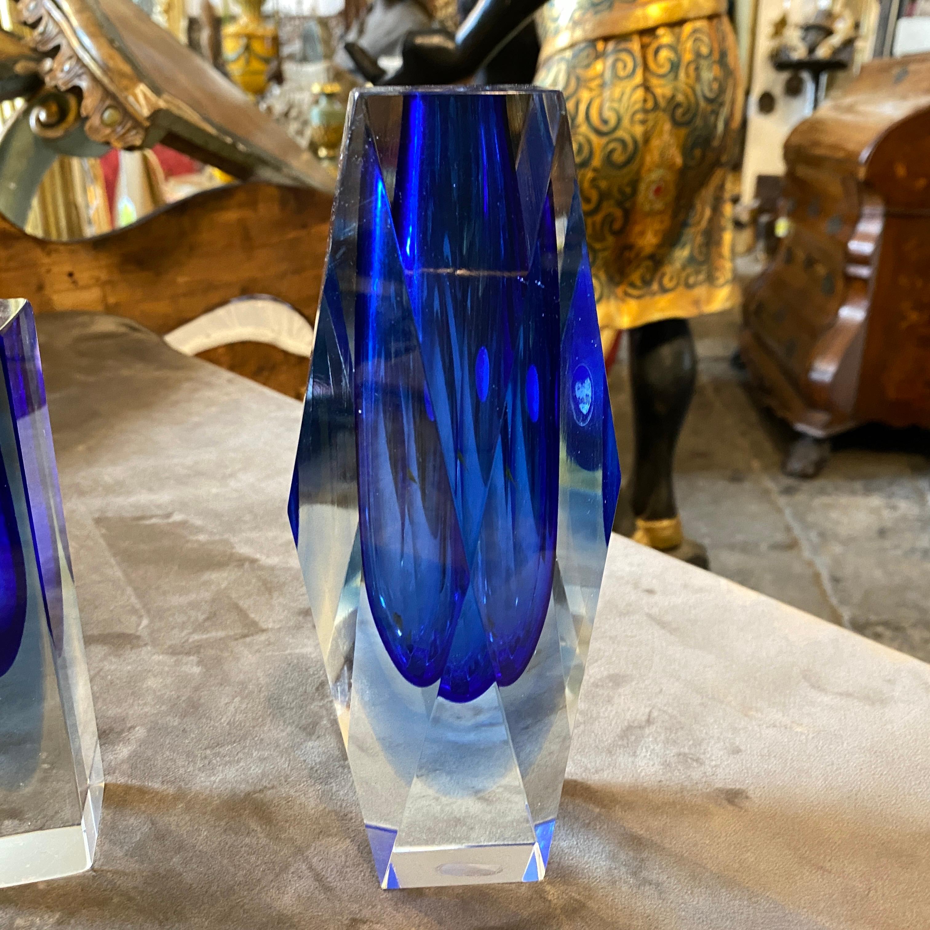 1970s Set of Two Mid-Century Modern Blue Murano Glass Vases by Seguso In Good Condition In Aci Castello, IT