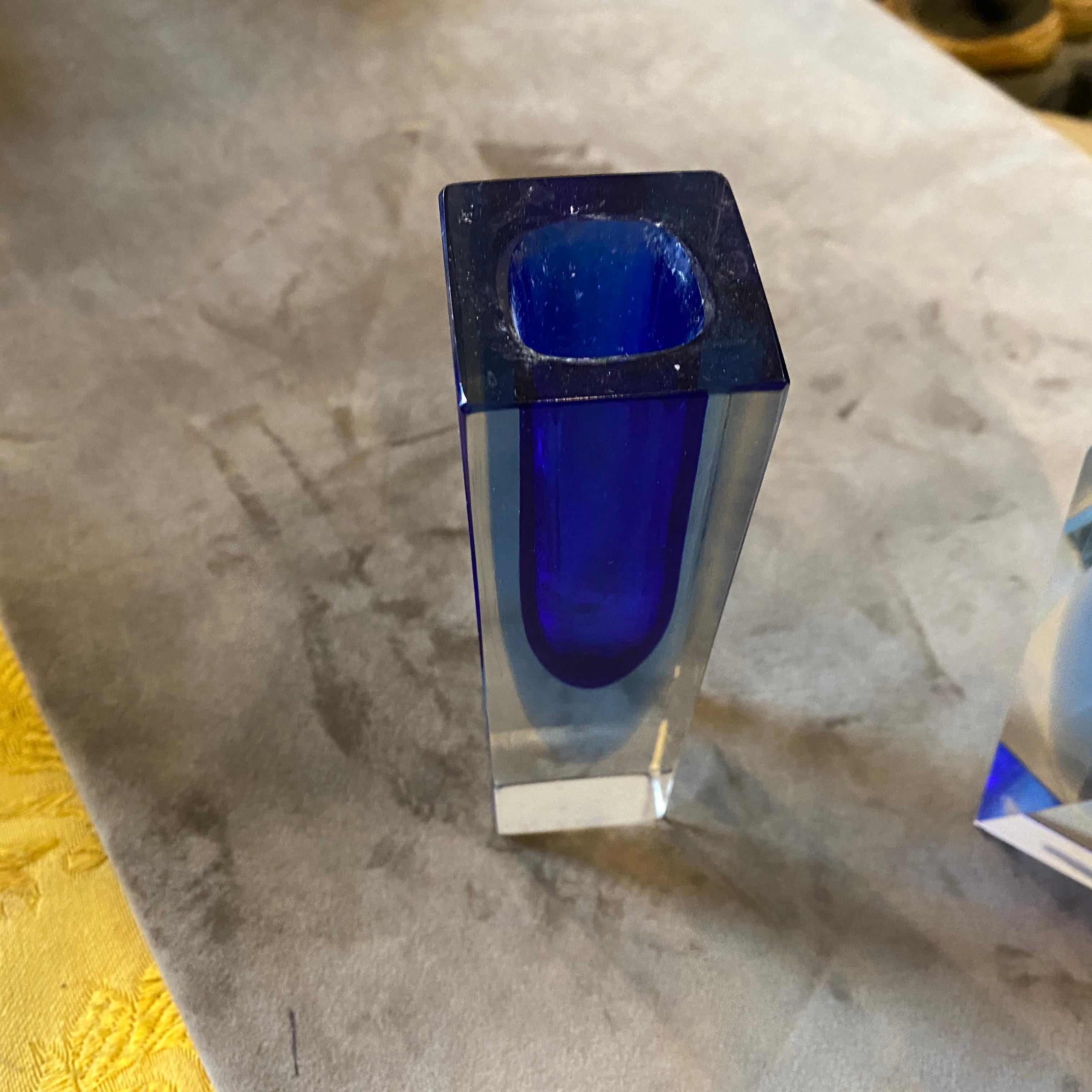 1970s Set of Two Mid-Century Modern Blue Murano Glass Vases by Seguso 2