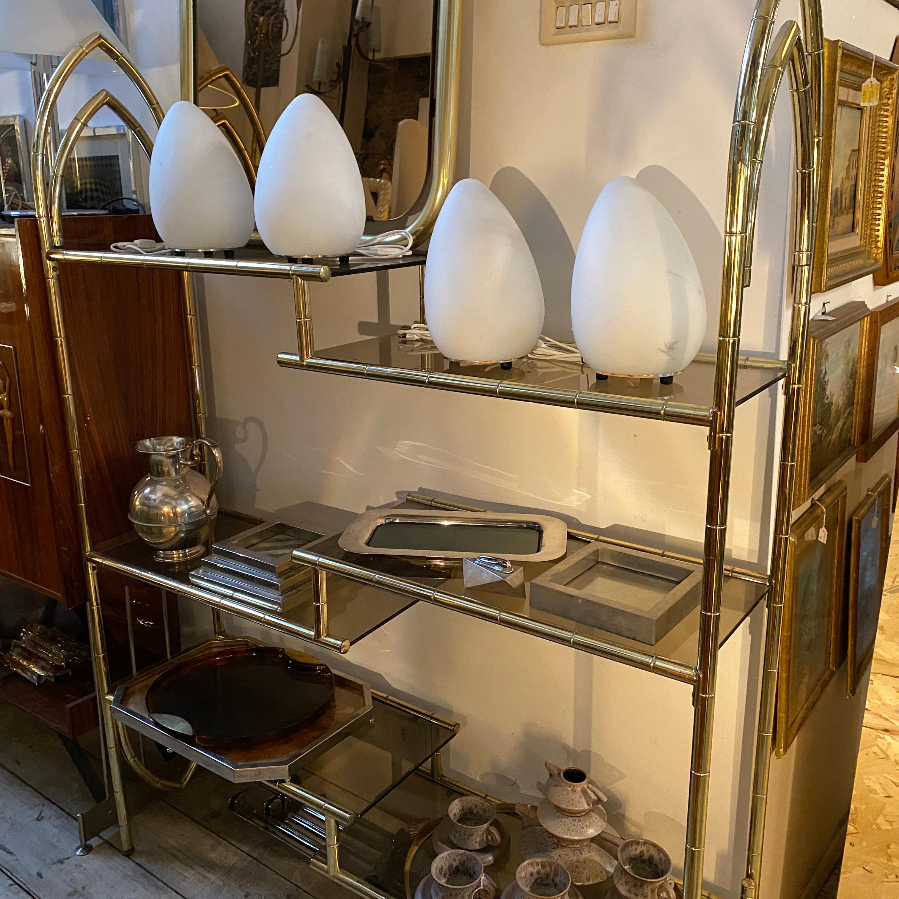 Two 70s Mid-Century Modern Brass and Smoked Glass Italian BookCases For Sale 4