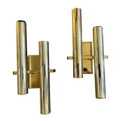 1970s Set of Two Mid-Century Modern Brass Wall Sconces by Gaetano Sciolari