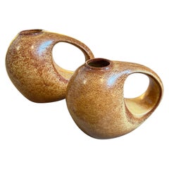 1970s Set of Two Mid-Century Modern Brown Ceramic Italian Jugs by Bertoncello 1970s Set of Two Mid-Century Modern Brown Ceramic Italian Jugs by Bertoncello