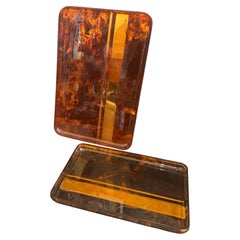 1970s Set of Two Mid-Century Modern Faux Tortoiseshell Lucite Trays By Guzzini