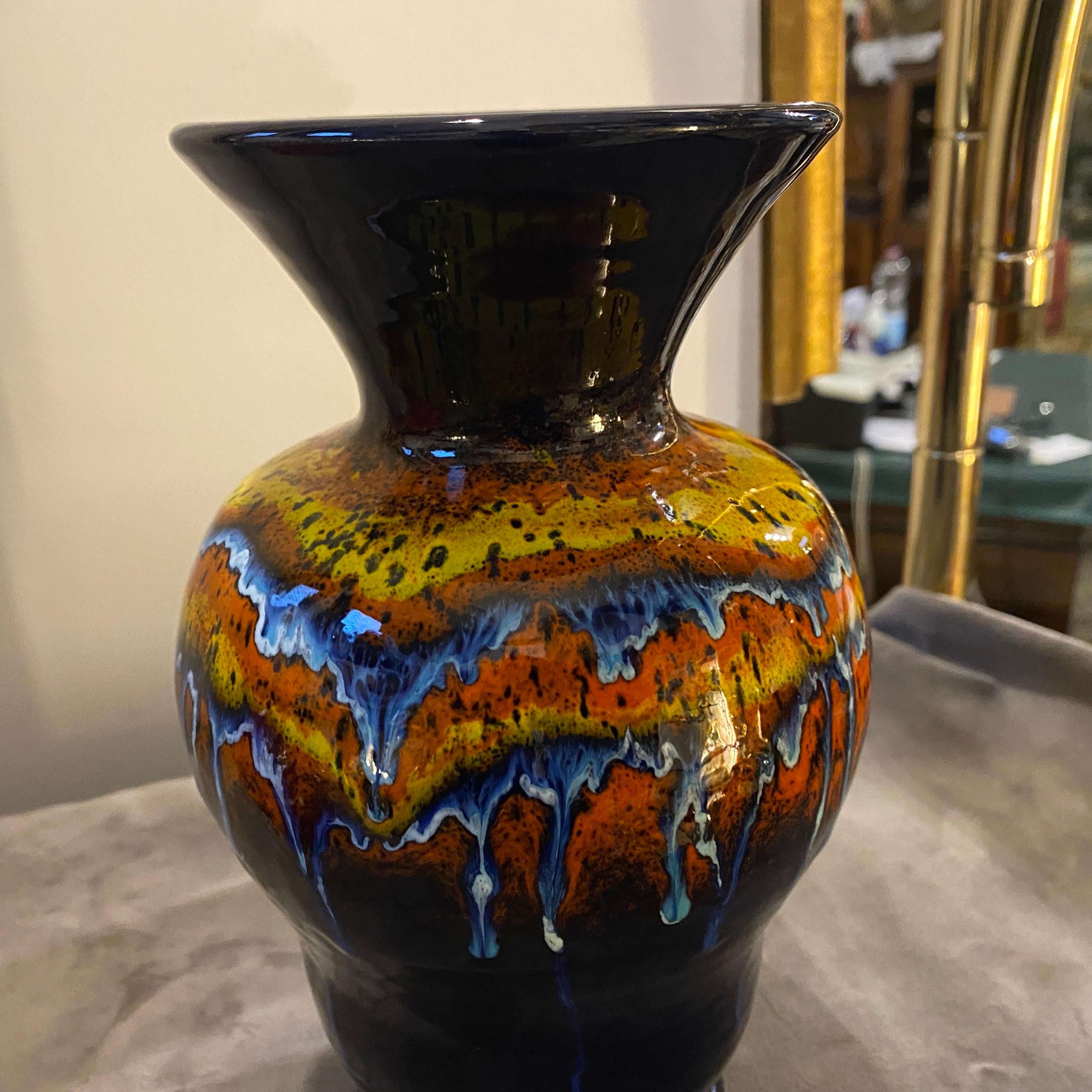 20th Century 1970s Set of Two Mid-Century Modern Polychrome Ceramic Vases by Bertoncello