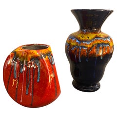 Ensemble de deux vases en céramique polychrome de style mi-siècle moderne, Bertoncello, années 1970
