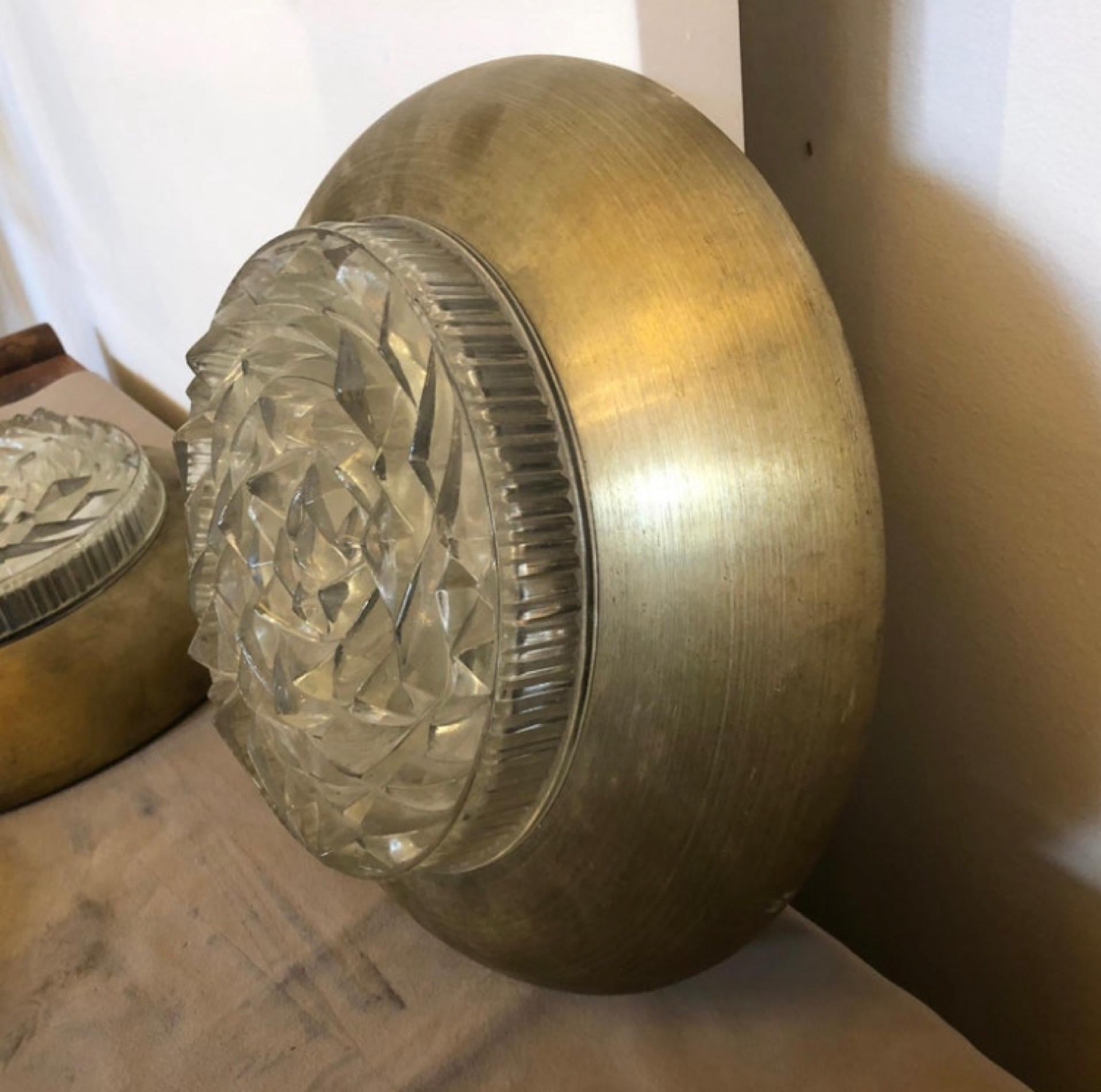 A pair of labeled Stilux wall sconces made in Italy in the 1970s, all in original patina, they work 110-240 volts and need regular e27 bulbs, also usable as ceiling light.