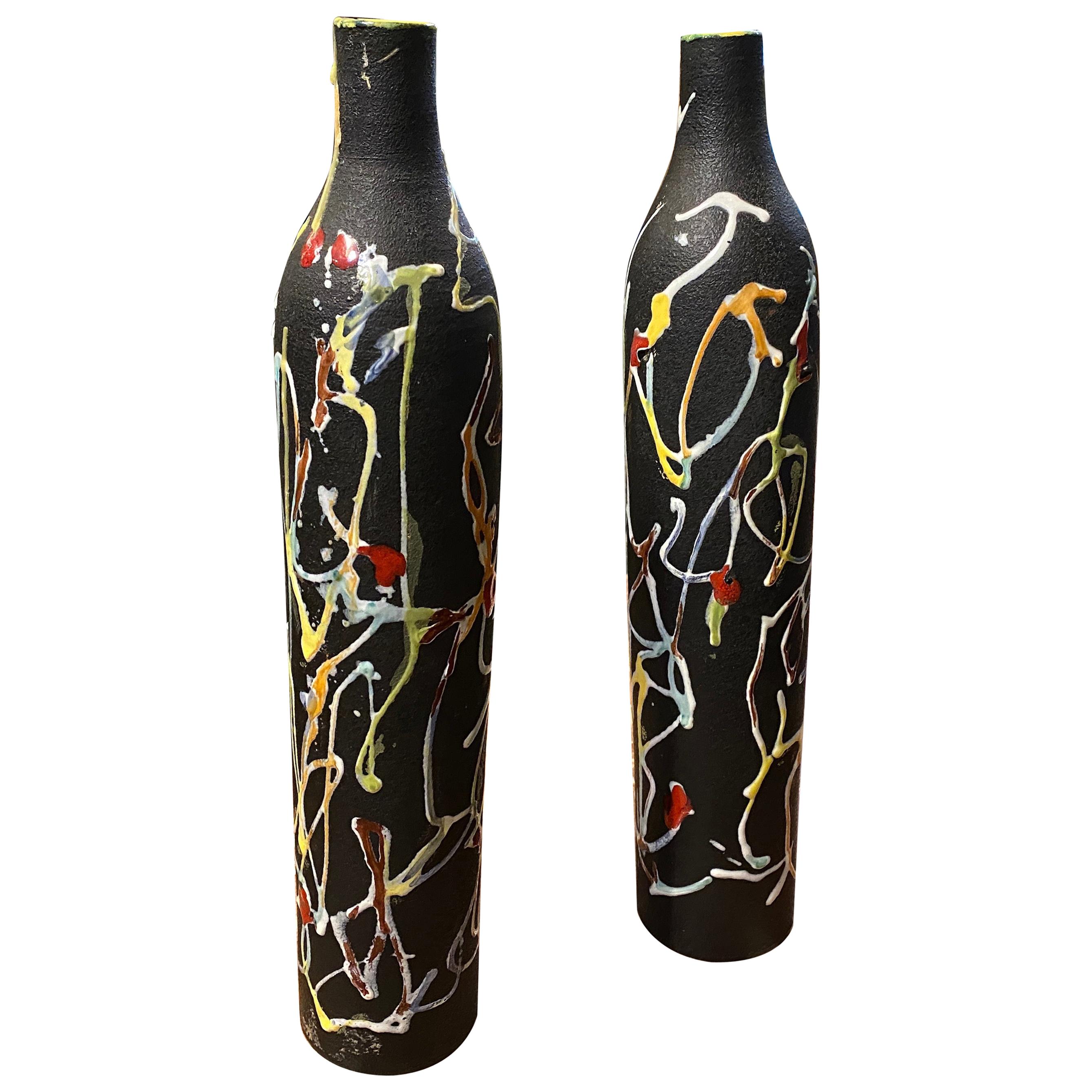 Ensemble de deux vases bouteilles en céramique italienne moderniste des années 1970 par Ce.As Albisola en vente