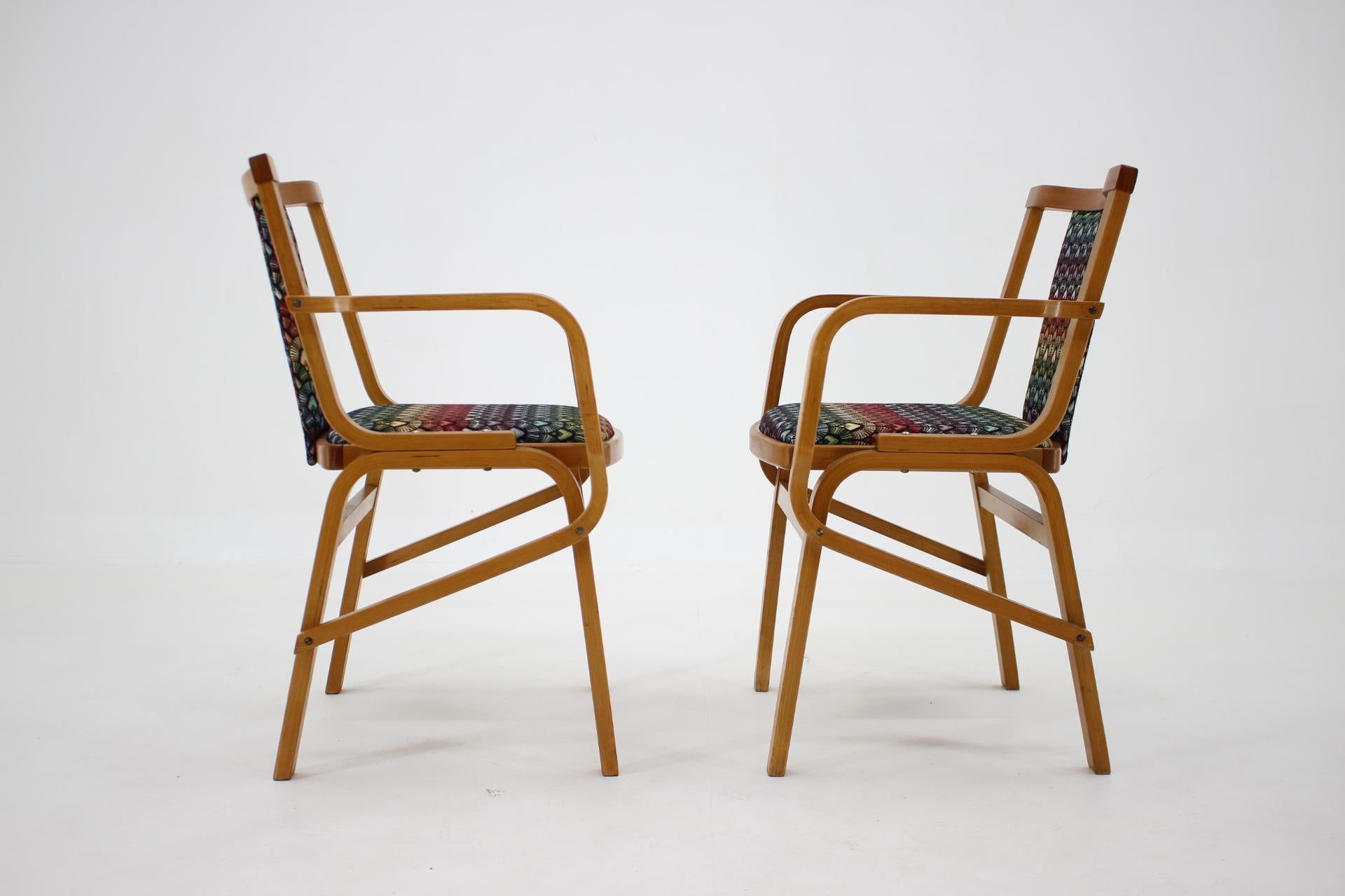 Fabric 1970s Set of Two Rare Armchairs by Ton, Czechoslovakia For Sale