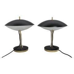 1970s Set of Two Rare Glass and Brass Ufo Table Lamps, Czechoslovakia