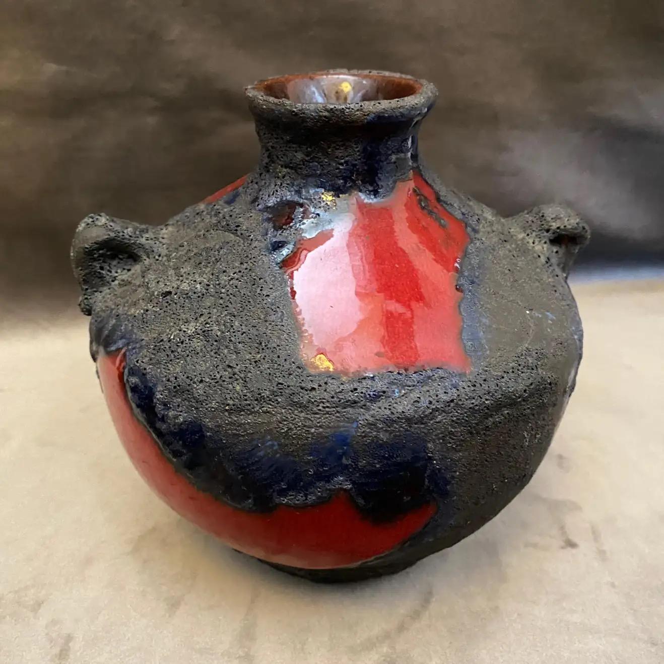 Mid-Century Modern 1970s Set of Two Red and Black Fat Lava Ceramic German Vases by Roth Keramik