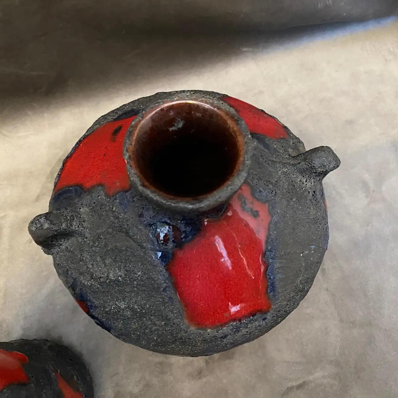 20th Century 1970s Set of Two Red and Black Fat Lava Ceramic German Vases by Roth Keramik