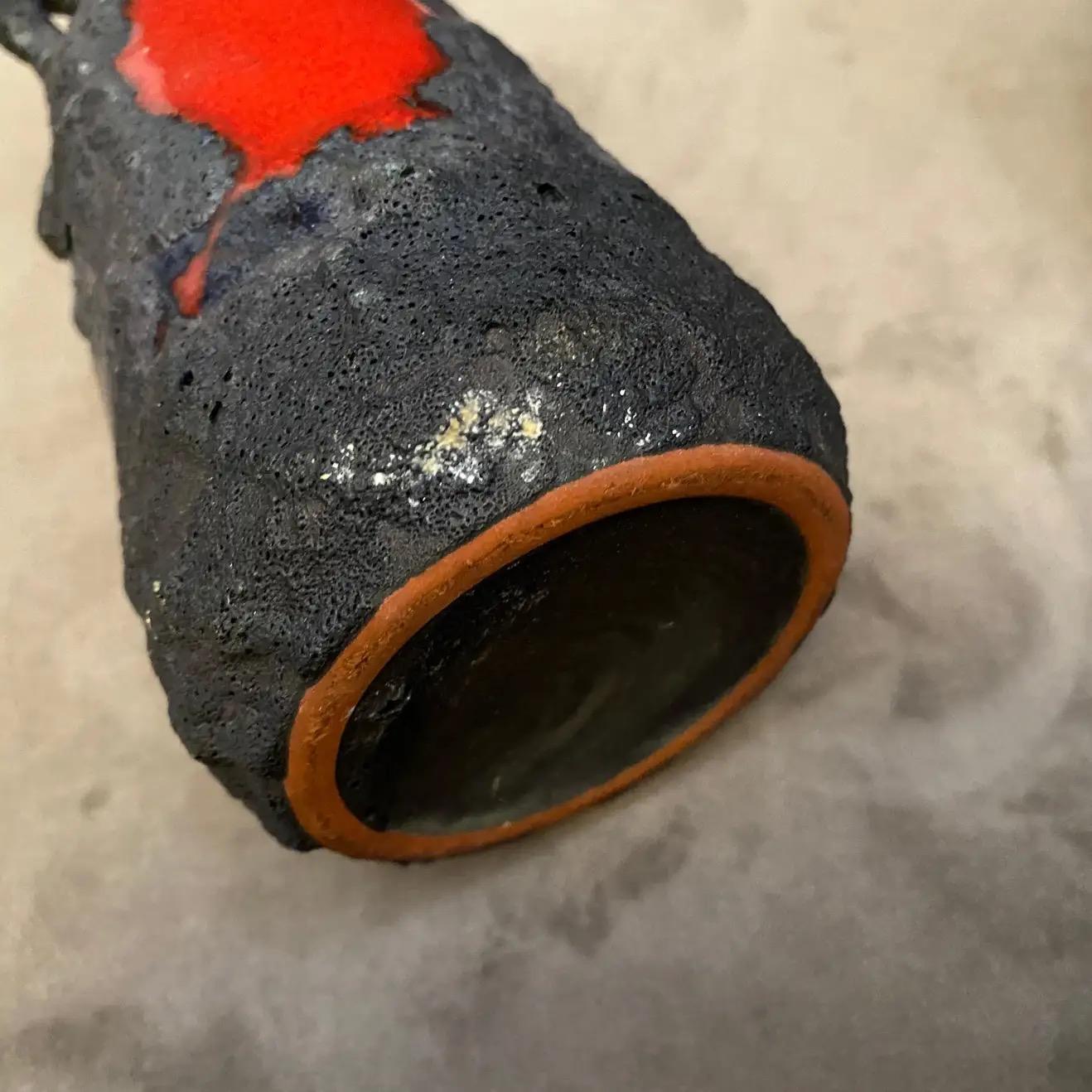 1970s Set of Two Red and Black Fat Lava Ceramic German Vases by Roth Keramik 2