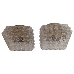 1970's Set of Two Restored and Rewired Danish Glass Flush Mounts