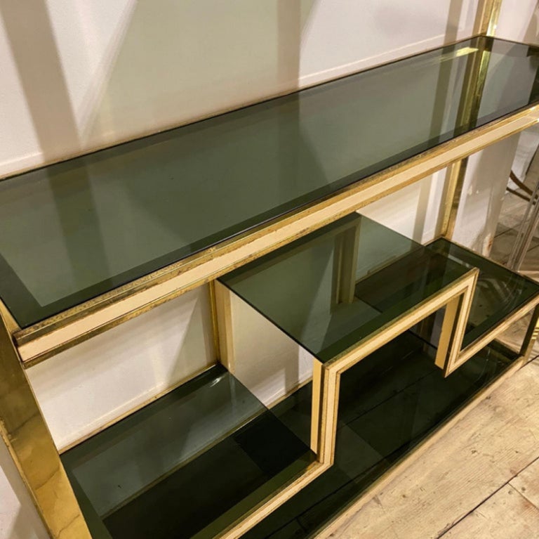 1970s Set of Two Romeo Rega MidCentury Modern Brass and Smoked glass Bookcases For Sale at 1stDibs