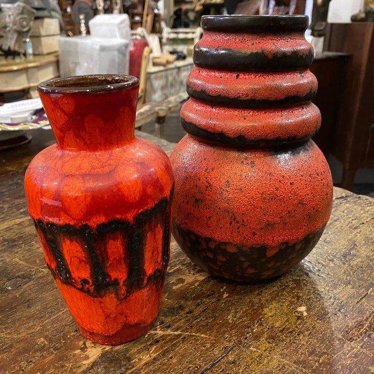 1970s Set of Two Space Age Fat Lava Ceramic German Vases 6