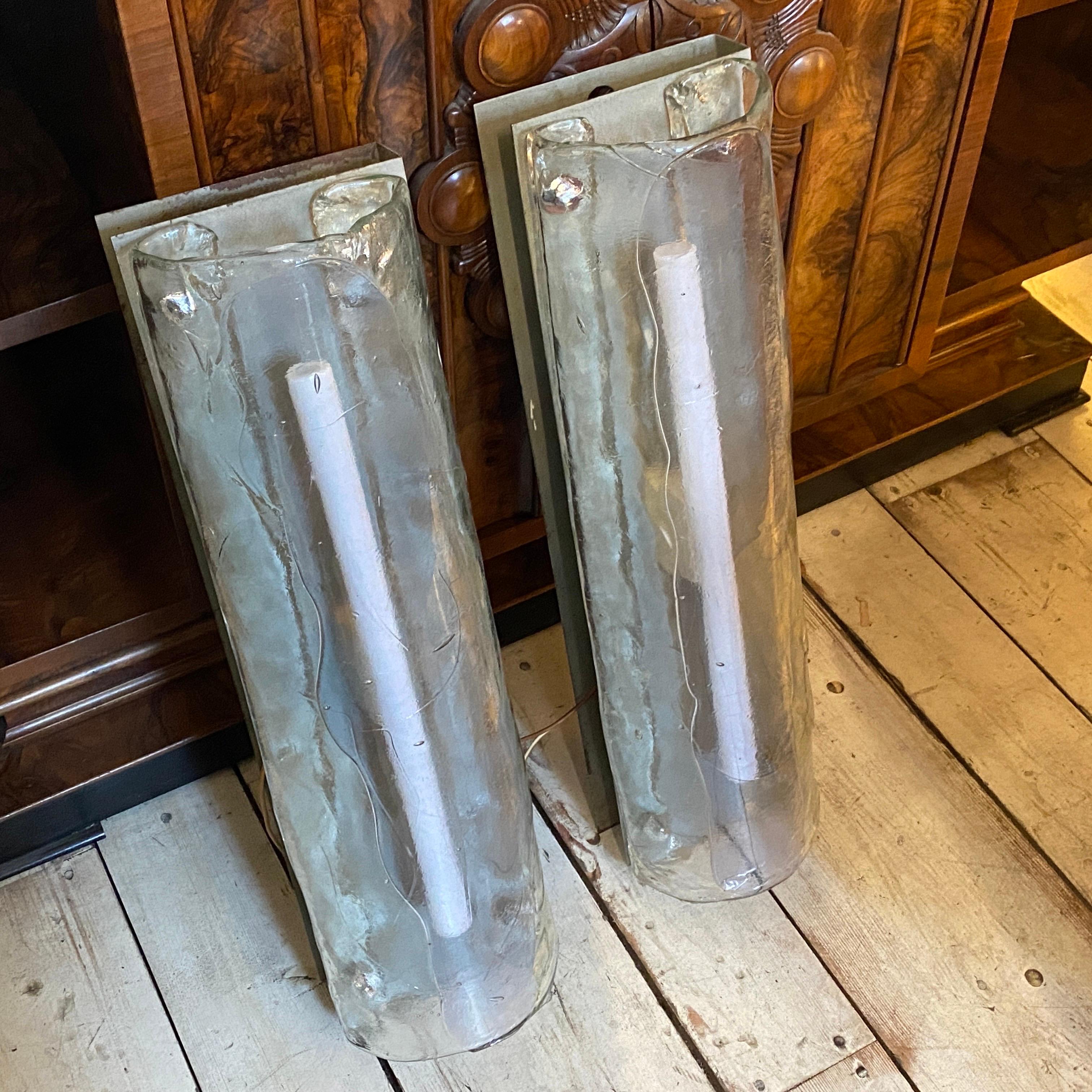 1970s, Set of Two Space Age Murano Glass Transparent Huge Wall Sconces by Mazzega In Good Condition In Aci Castello, IT