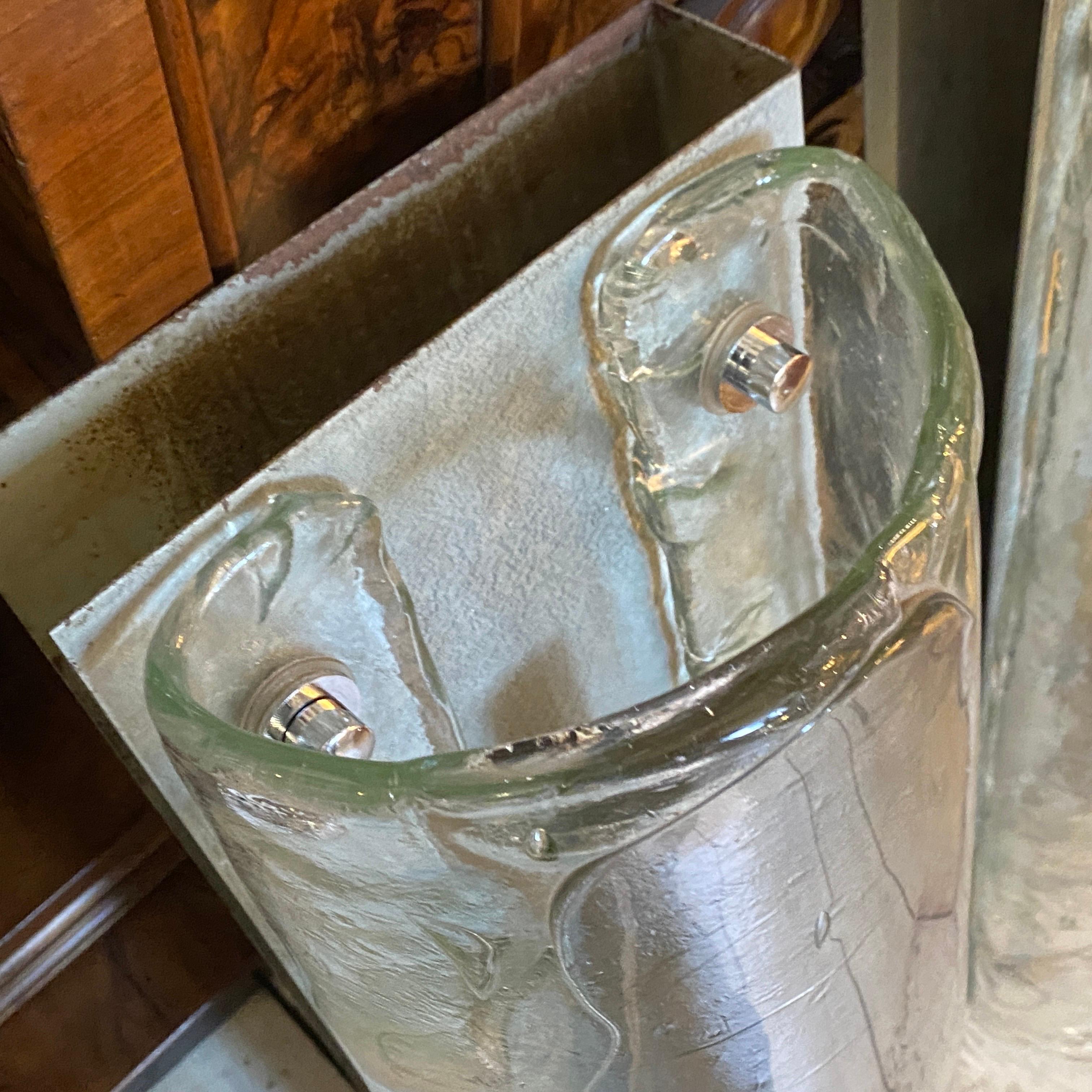 20th Century 1970s, Set of Two Space Age Murano Glass Transparent Huge Wall Sconces by Mazzega