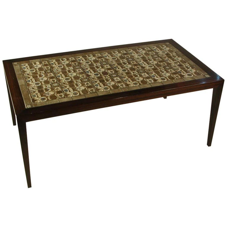1970s Severin Hansen Rosewood Coffee Table with Royal Copenhagen Tiles For Sale