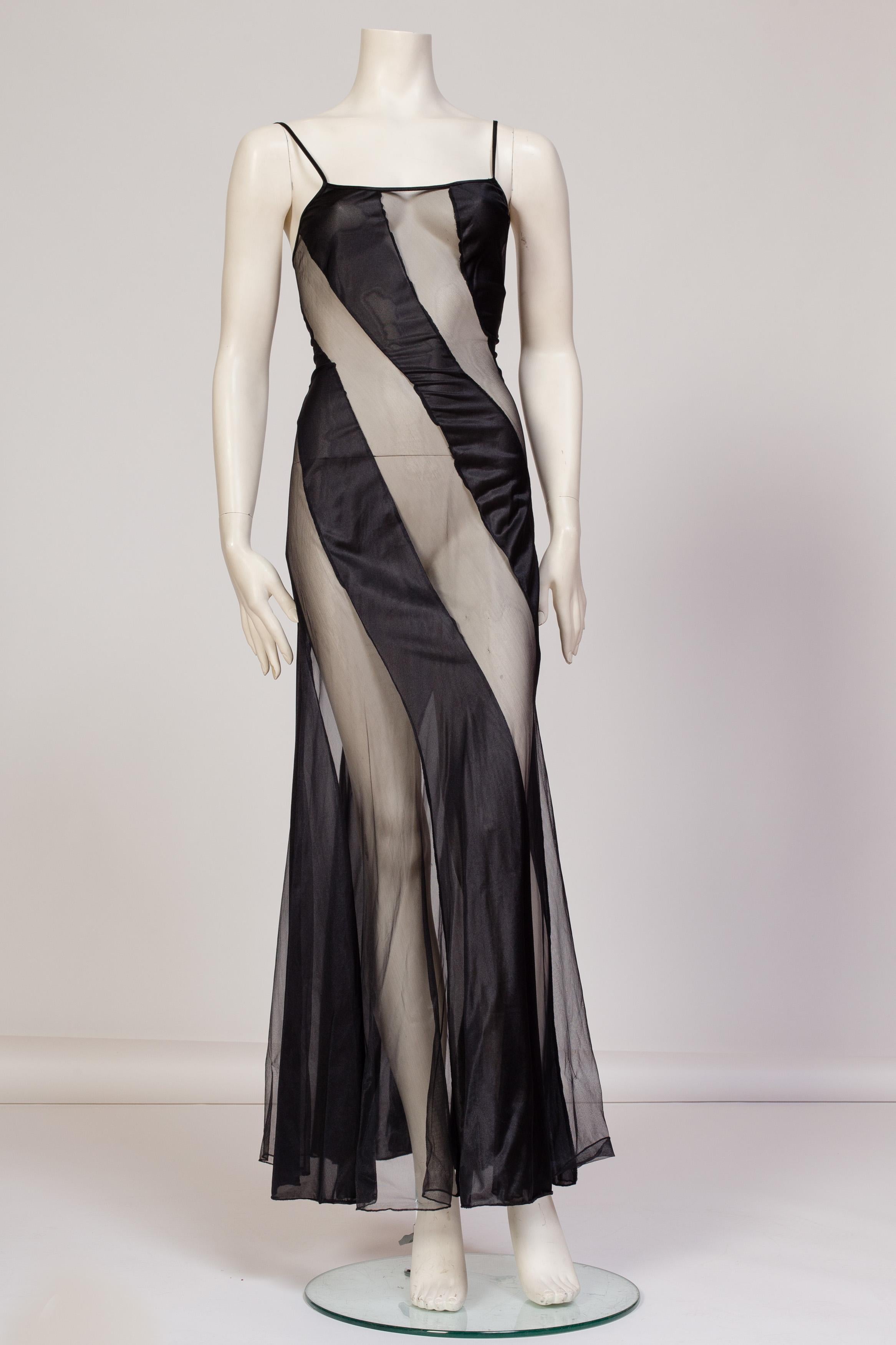 1970s Sexy Sheer Spiral Black Slip Dress
