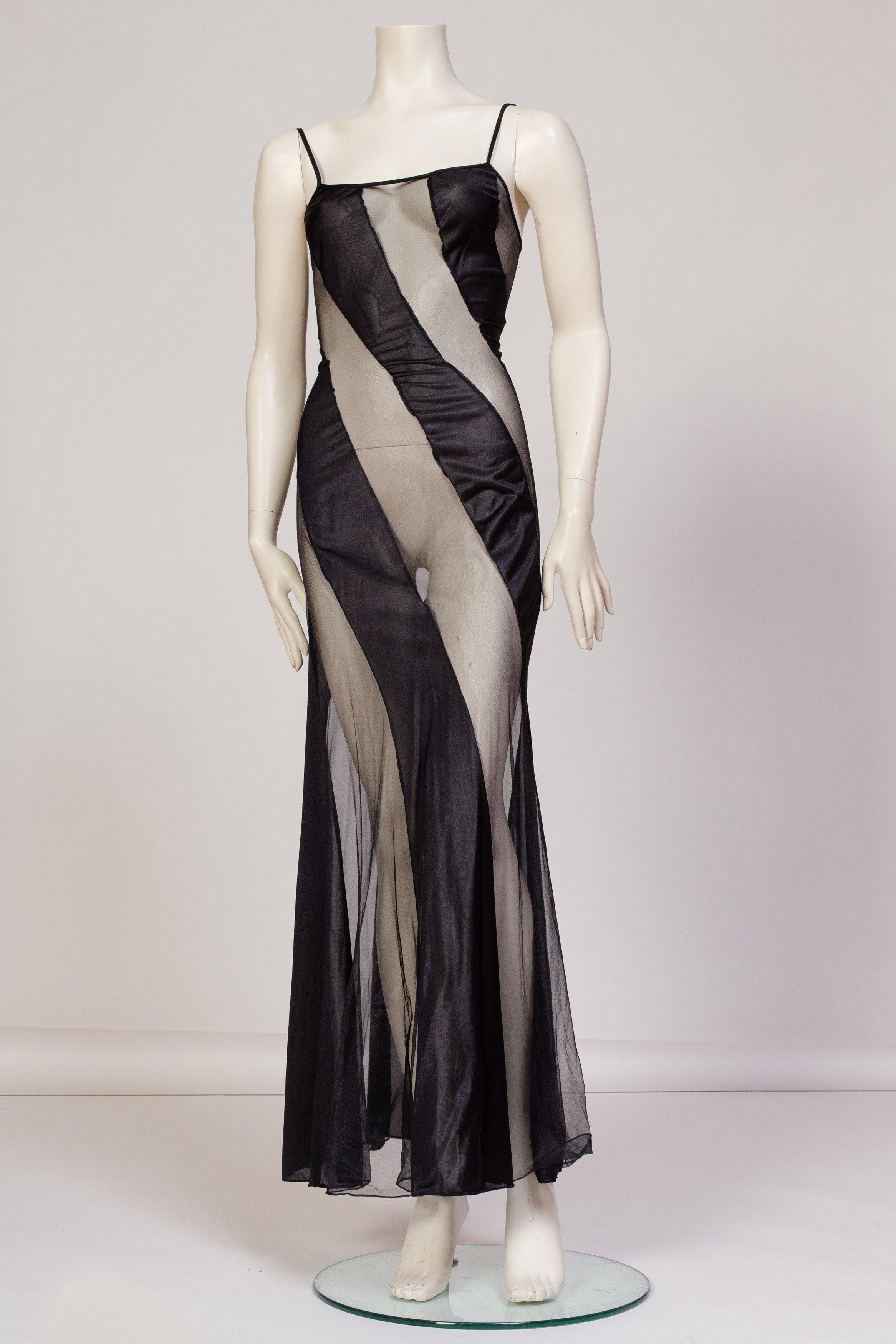 1970s Sexy Sheer Spiral Black Slip Dress In Good Condition In New York, NY