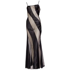 1970s Sexy Sheer Spiral Black Slip Dress