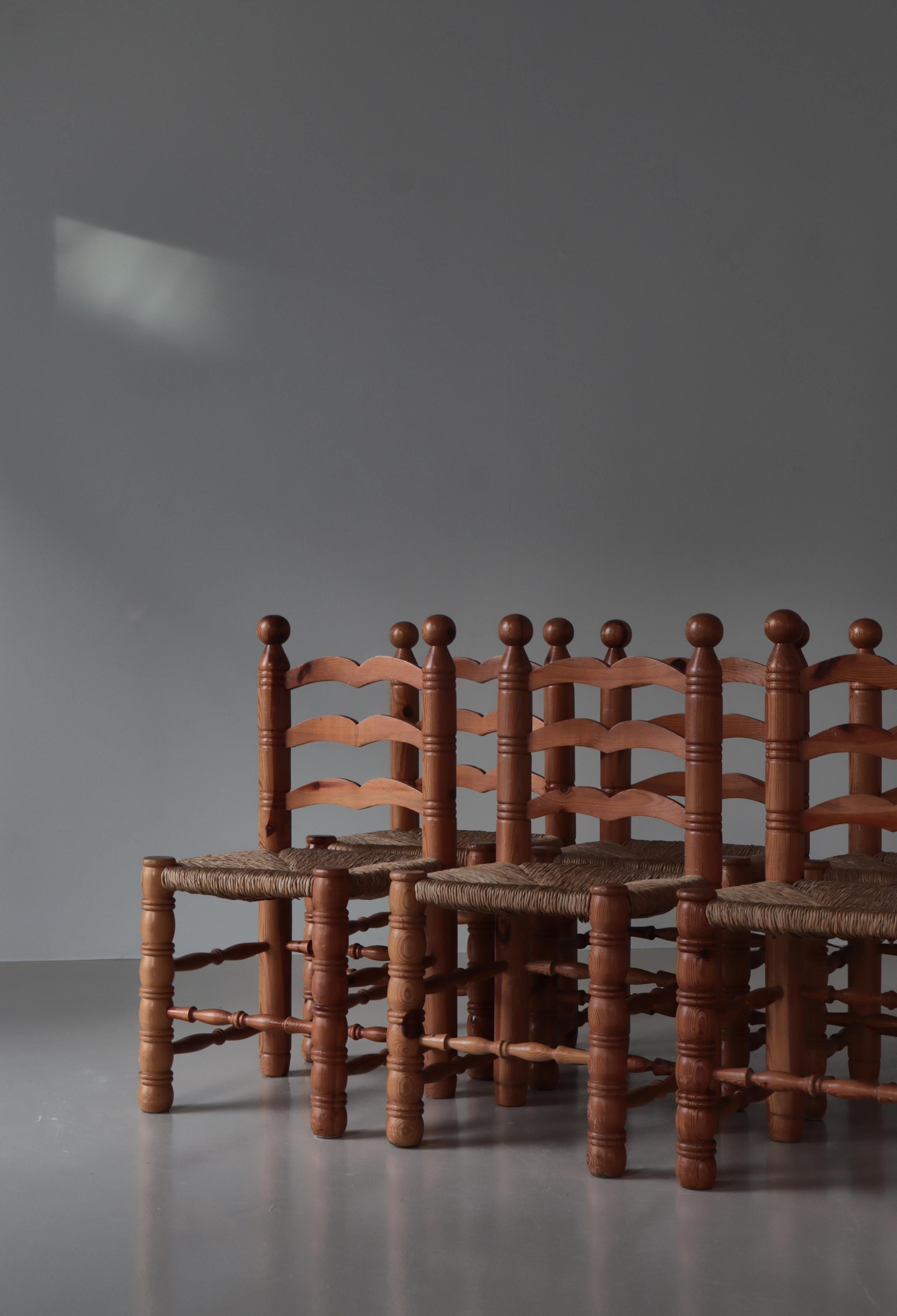 1970s Shaker Style Dining Chairs in Seagrass and Pinewood, Sweden For Sale 12