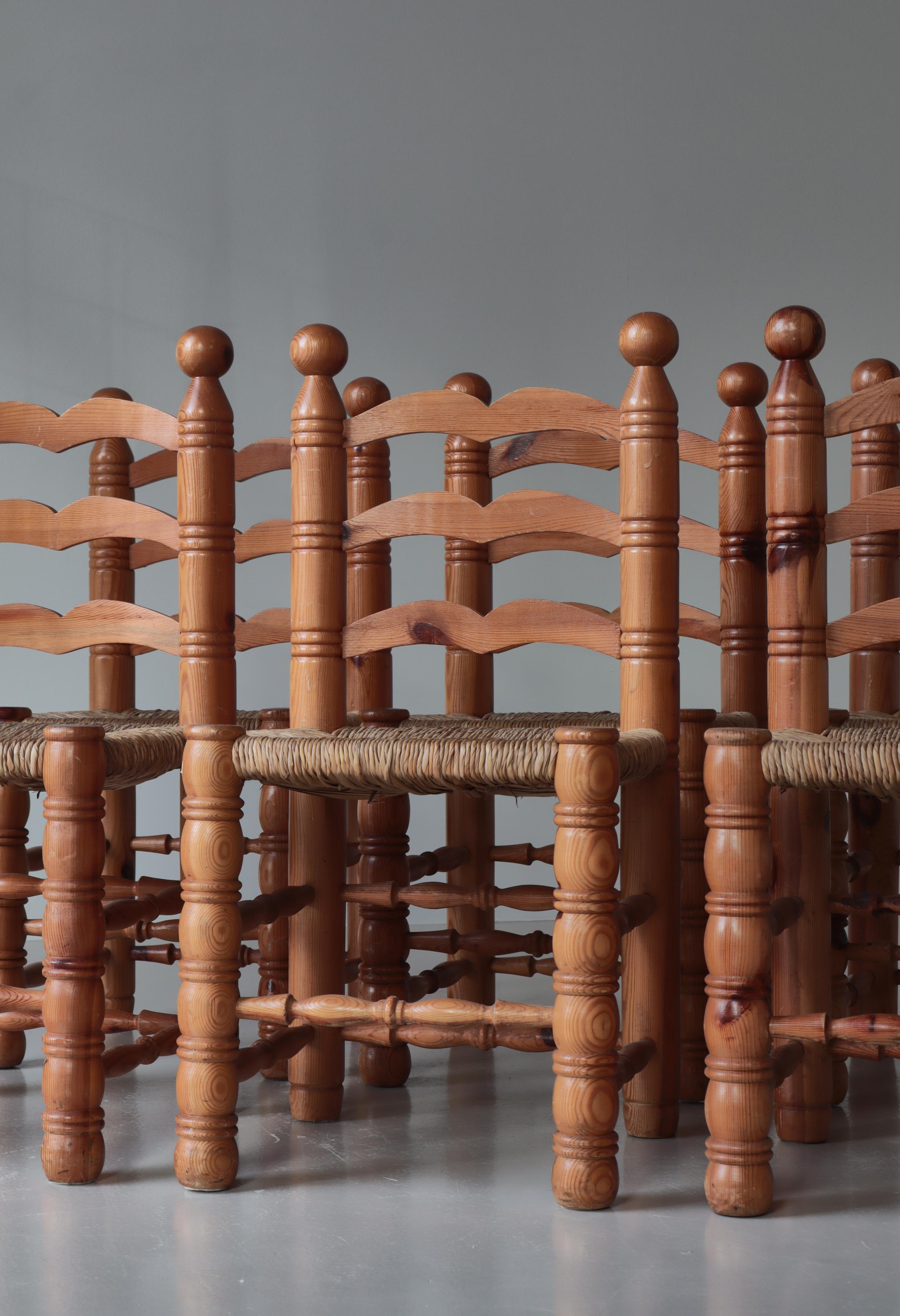 1970s Shaker Style Dining Chairs in Seagrass and Pinewood, Sweden In Good Condition For Sale In Odense, DK