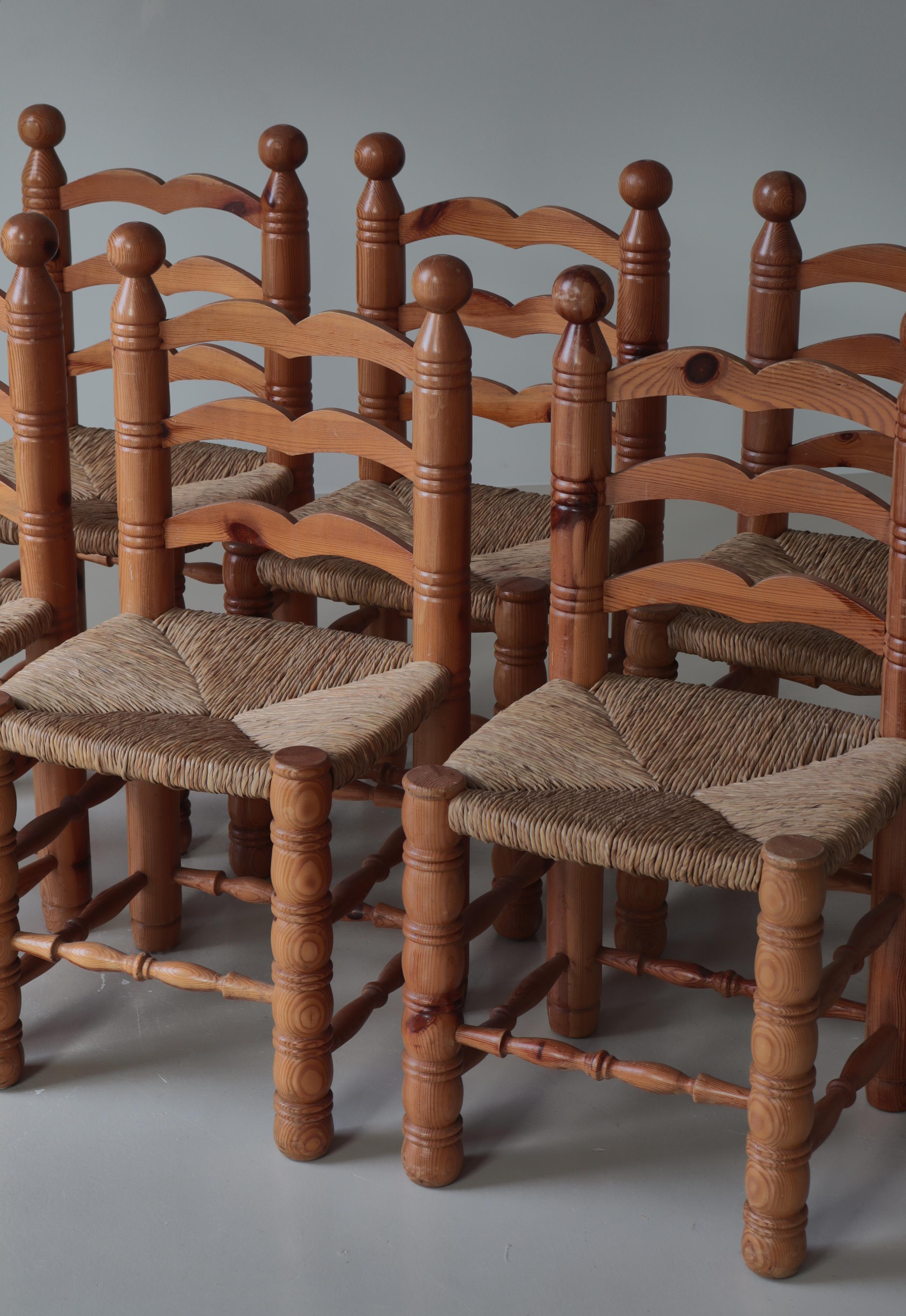 1970s Shaker Style Dining Chairs in Seagrass and Pinewood, Sweden For Sale 1