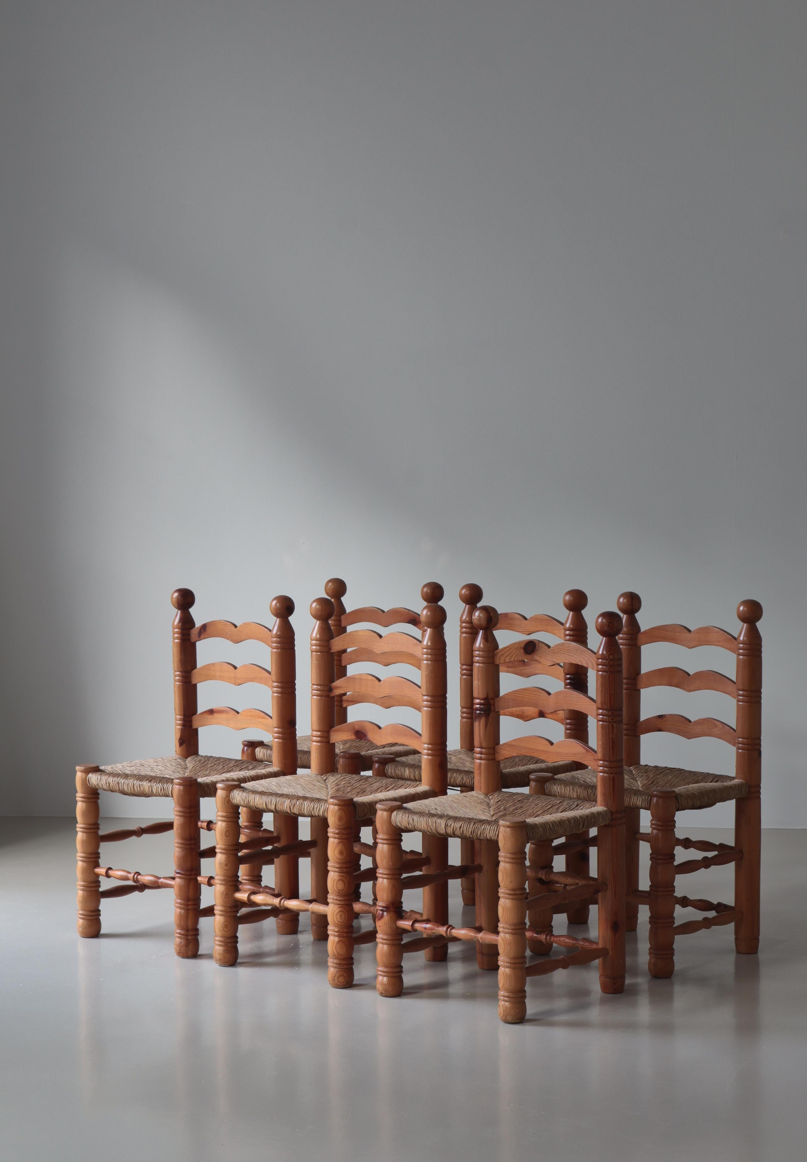 1970s Shaker Style Dining Chairs in Seagrass and Pinewood, Sweden For Sale 2