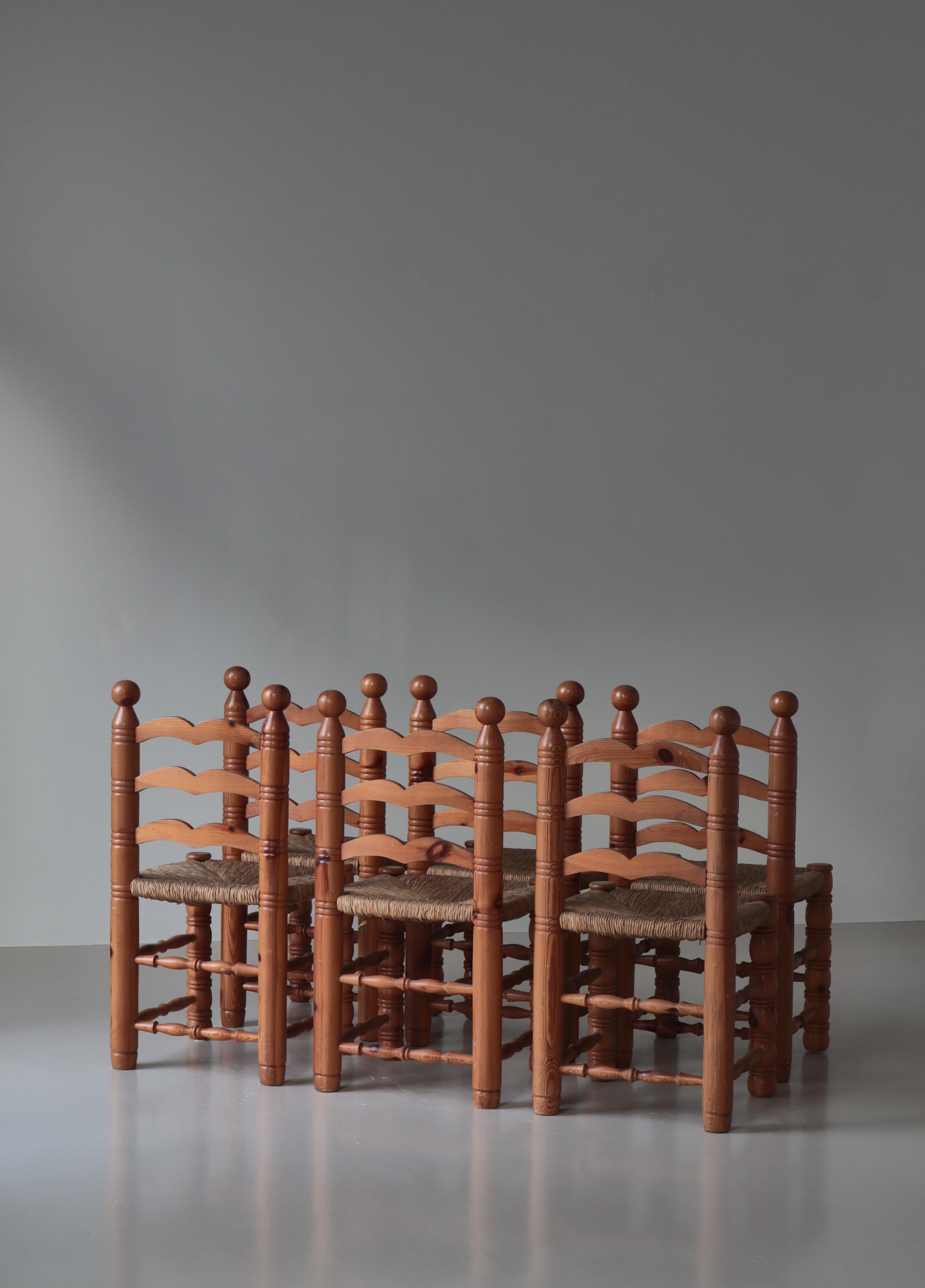 1970s Shaker Style Dining Chairs in Seagrass and Pinewood, Sweden For Sale 4