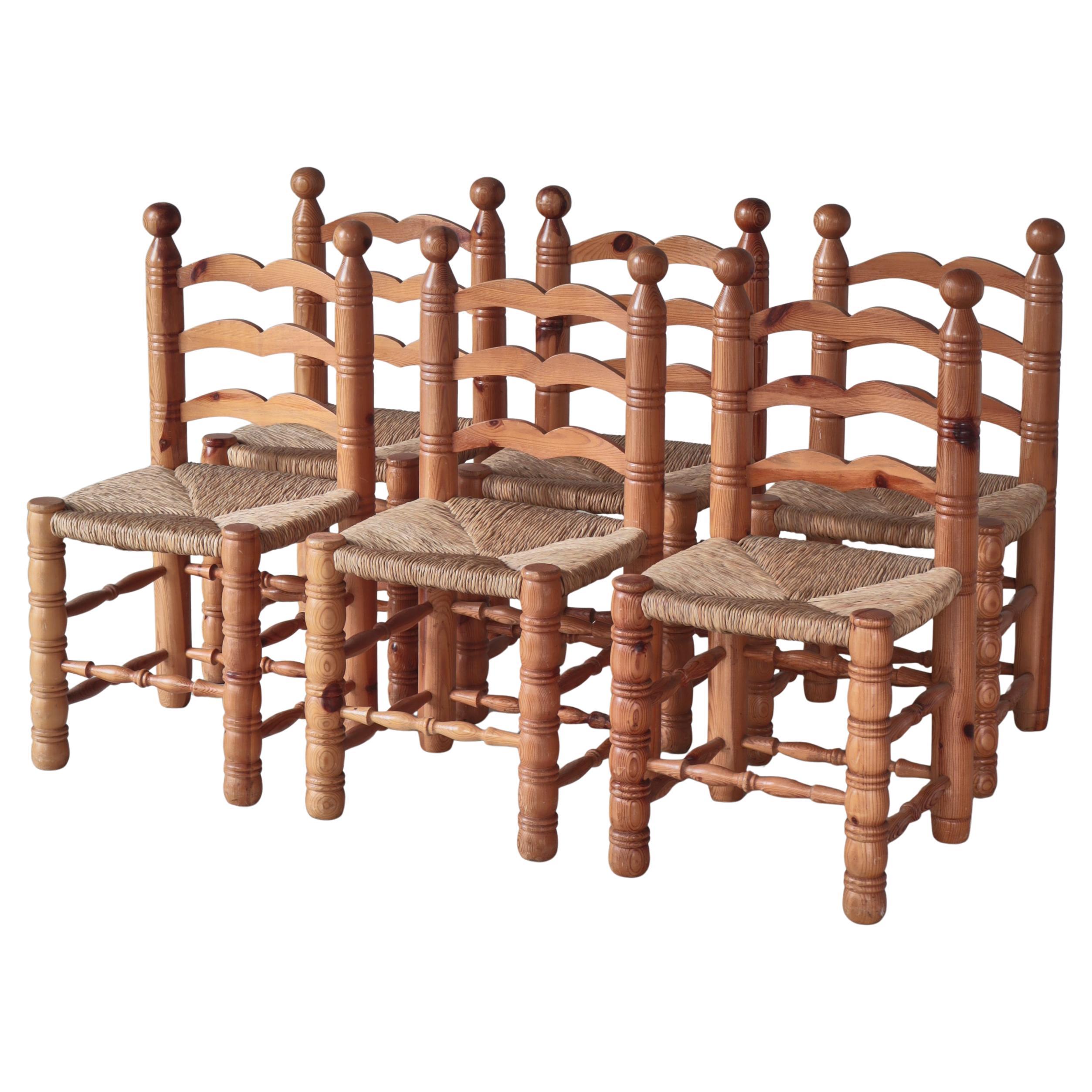 1970s Shaker Style Dining Chairs in Seagrass and Pinewood, Sweden For Sale