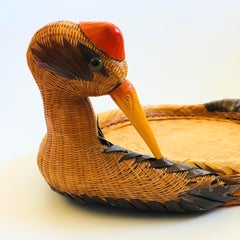 1970s Shanghai Handicrafts Large Wicker Bird Tray