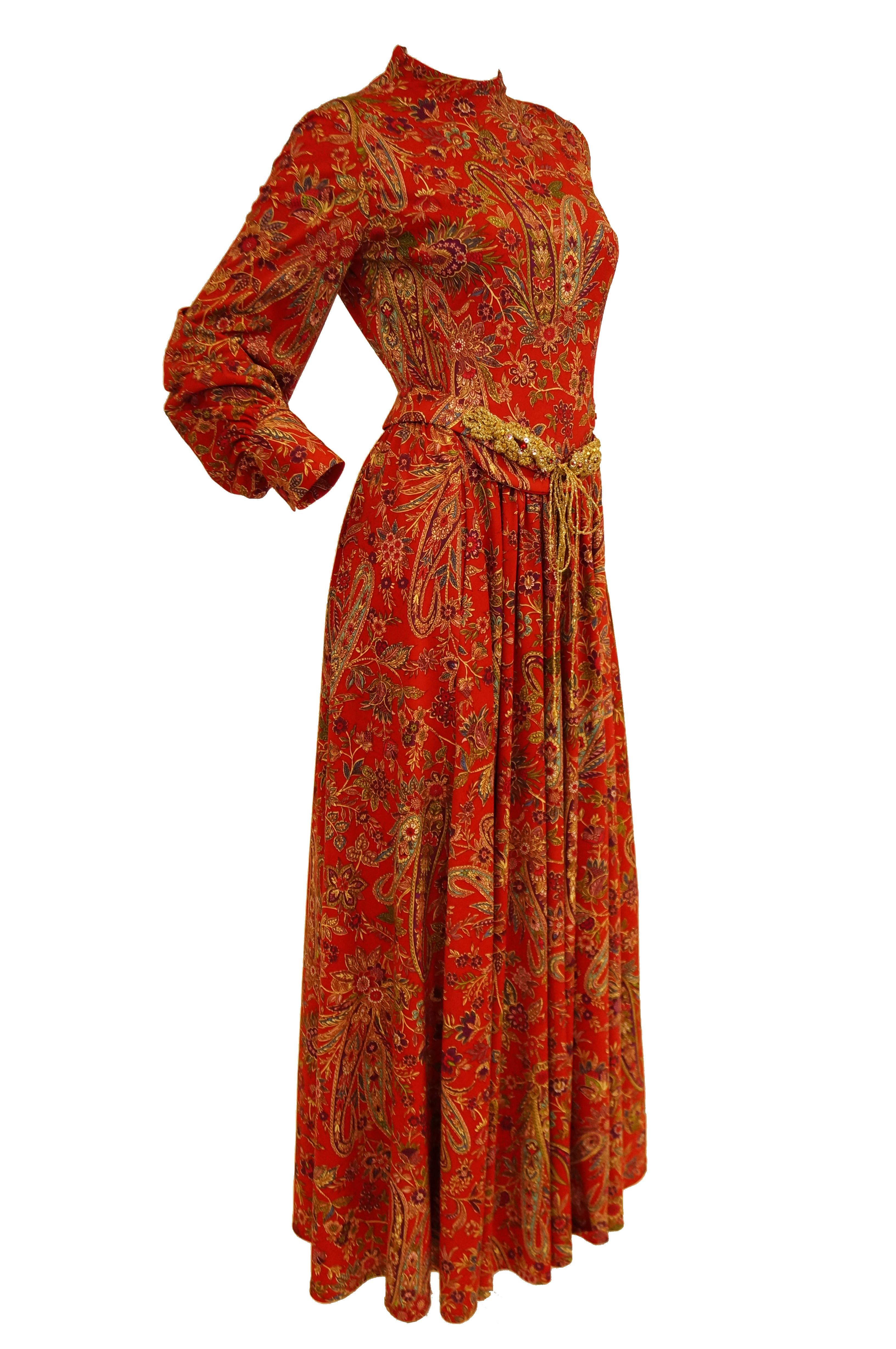1970s Shannon Rodgers for Jerry Silverman Red Aesthetic Maxi Dress For Sale 3