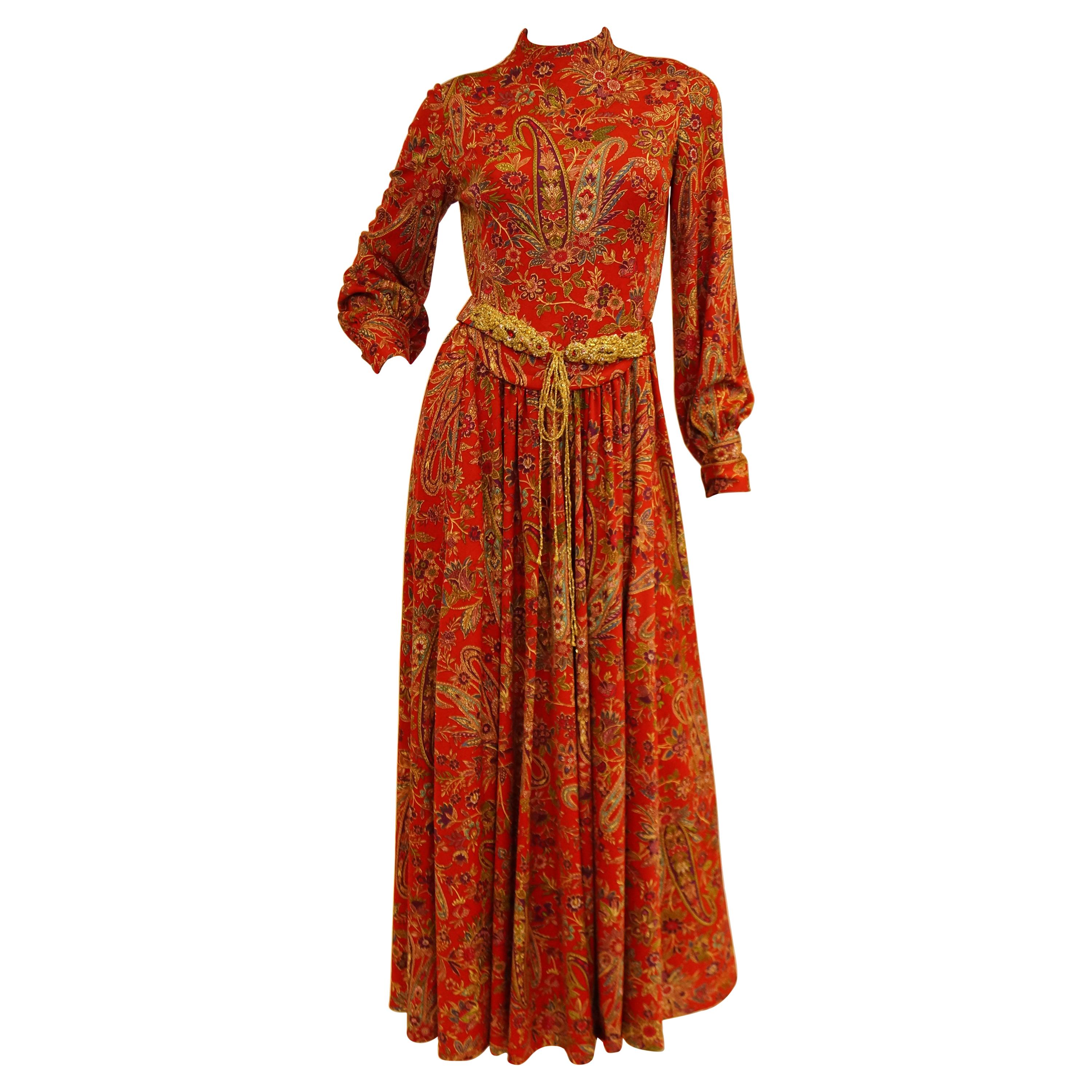 1970s Shannon Rodgers for Jerry Silverman Red Aesthetic Maxi Dress For Sale
