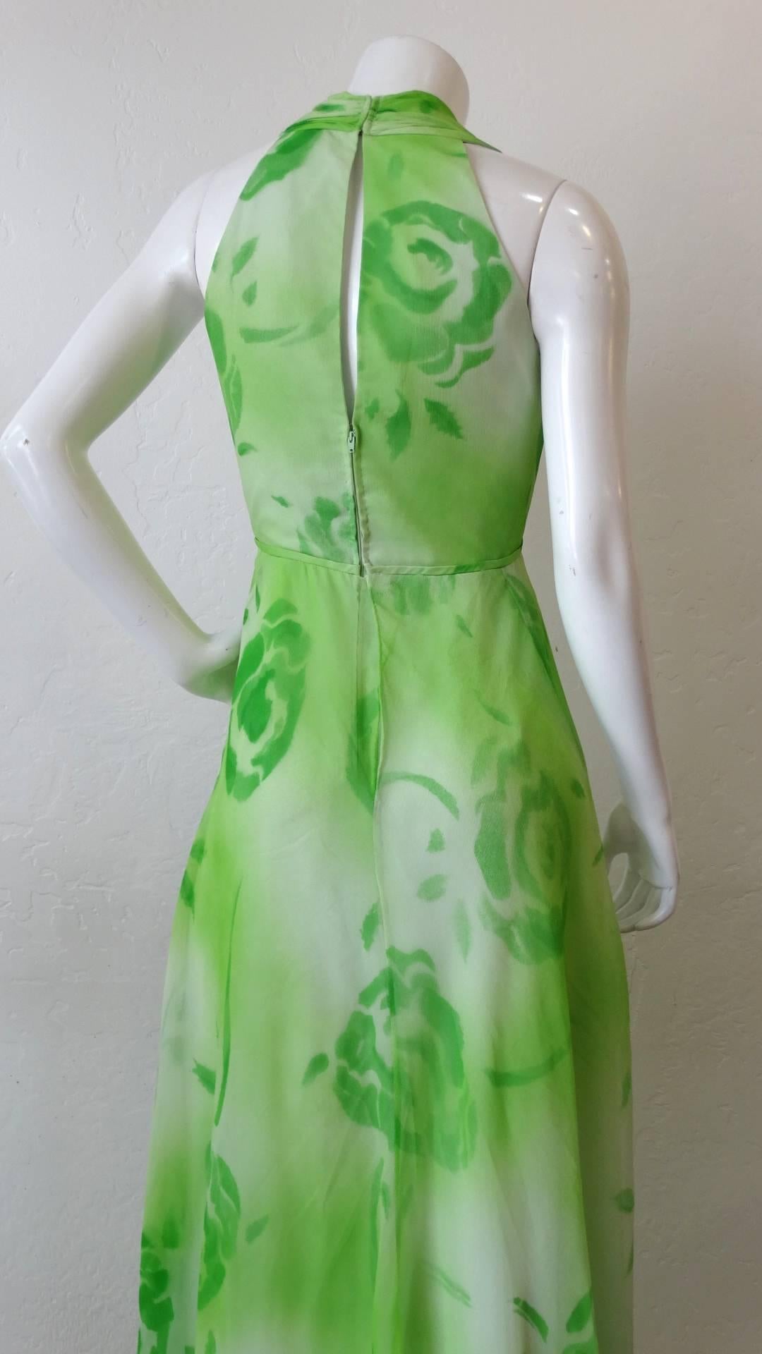 1970s Shannon Rodgers Green Chiffon Maxi Dress For Sale at 1stDibs