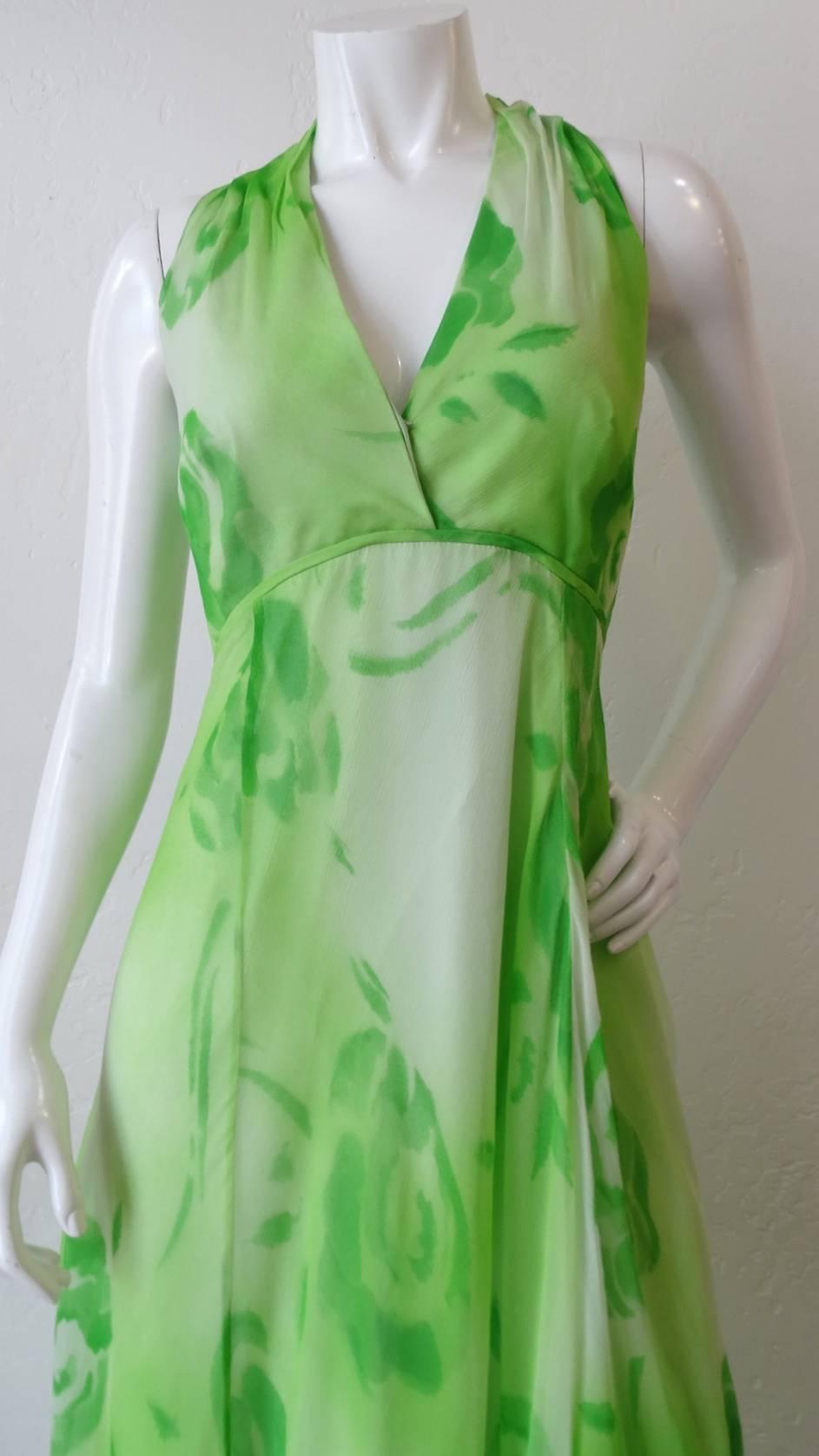 1970s Shannon Rodgers Green Chiffon Maxi Dress In Excellent Condition In Scottsdale, AZ