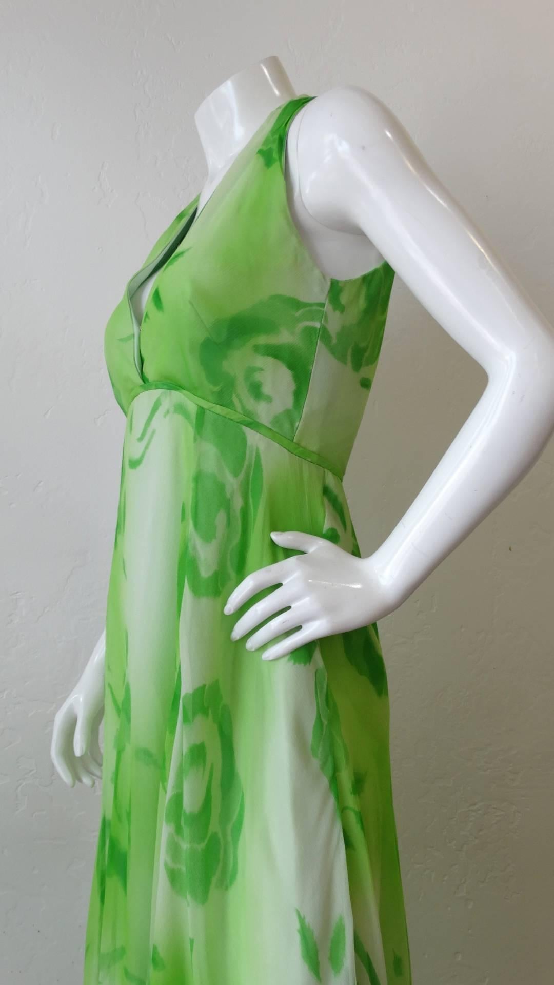 Women's 1970s Shannon Rodgers Green Chiffon Maxi Dress