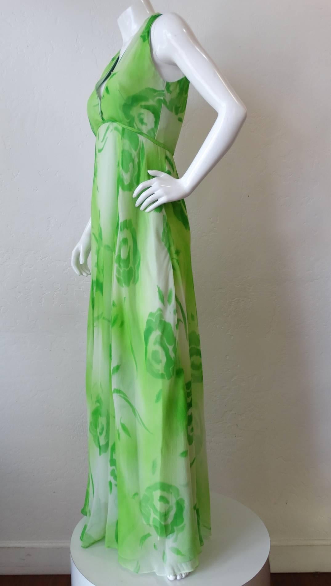 1970s Shannon Rodgers Green Chiffon Maxi Dress 1