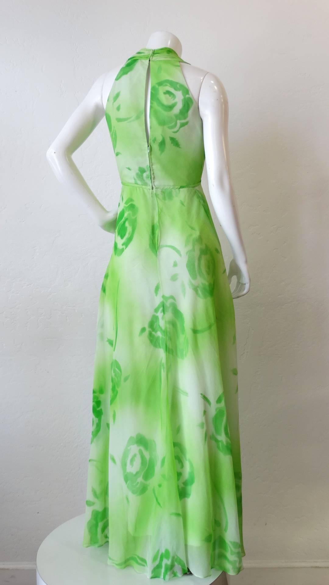 1970s Shannon Rodgers Green Chiffon Maxi Dress 4